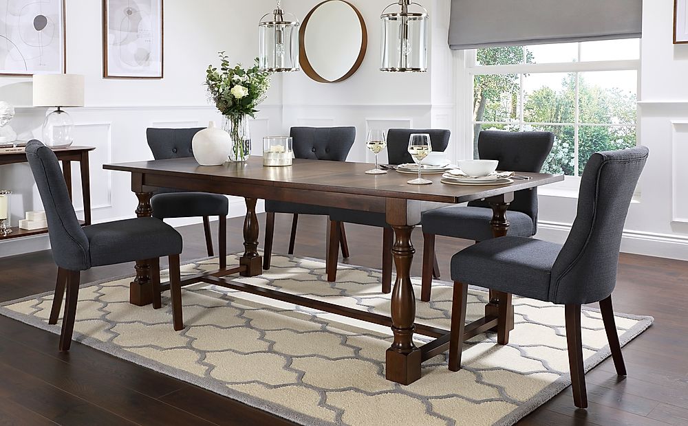 Devonshire Dark Wood Extending Dining Table With Bewley Slate Fabric