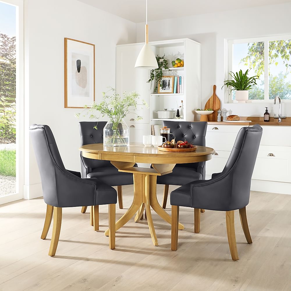 Hudson Round Extending Dining Table Duke Chairs Natural Oak Finish