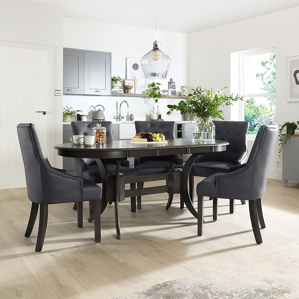 Townhouse Oval Extending Dining Table Duke Chairs Grey Solid