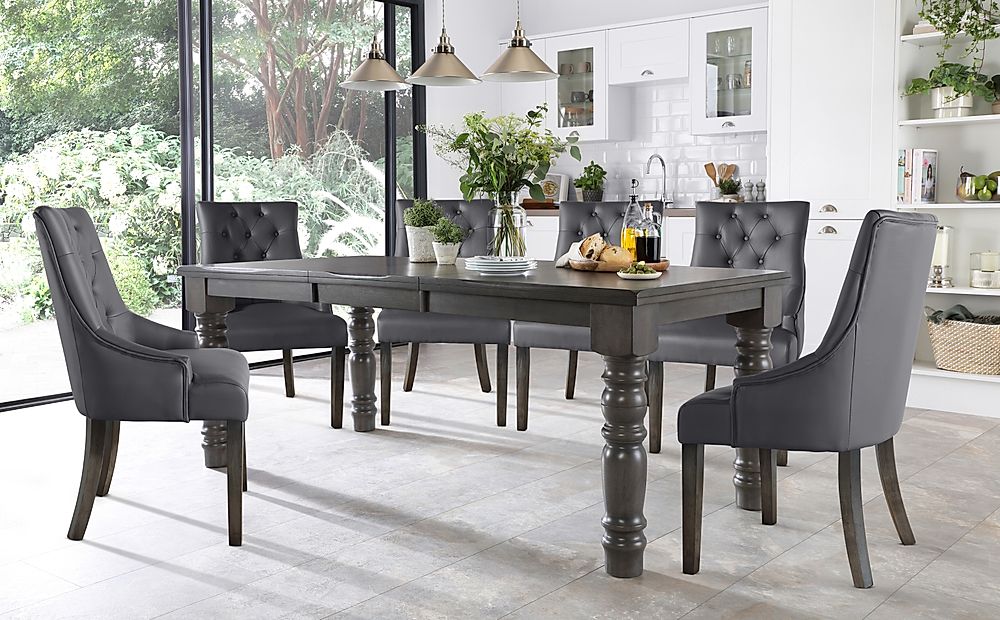 Hampshire Extending Dining Table Duke Chairs Grey Wood Finish