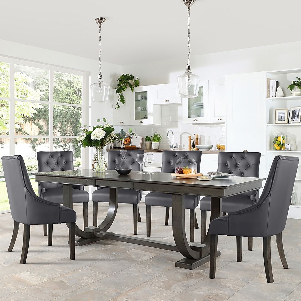 Pavilion Grey Wood Extending Dining Table With 4 Duke Grey Chairs