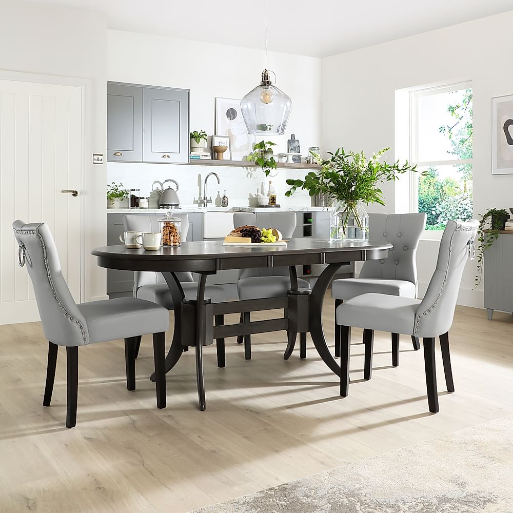 Townhouse Oval Extending Dining Table 4 Kensington Chairs Grey Solid