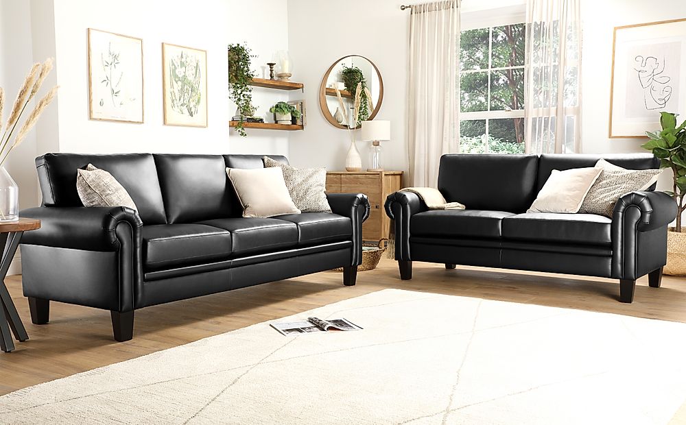 Oakley Black Leather 3 2 Seater Sofa Set Furniture Choice