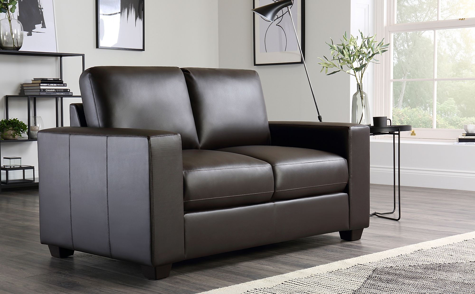 2 seater dark brown leather sofa
