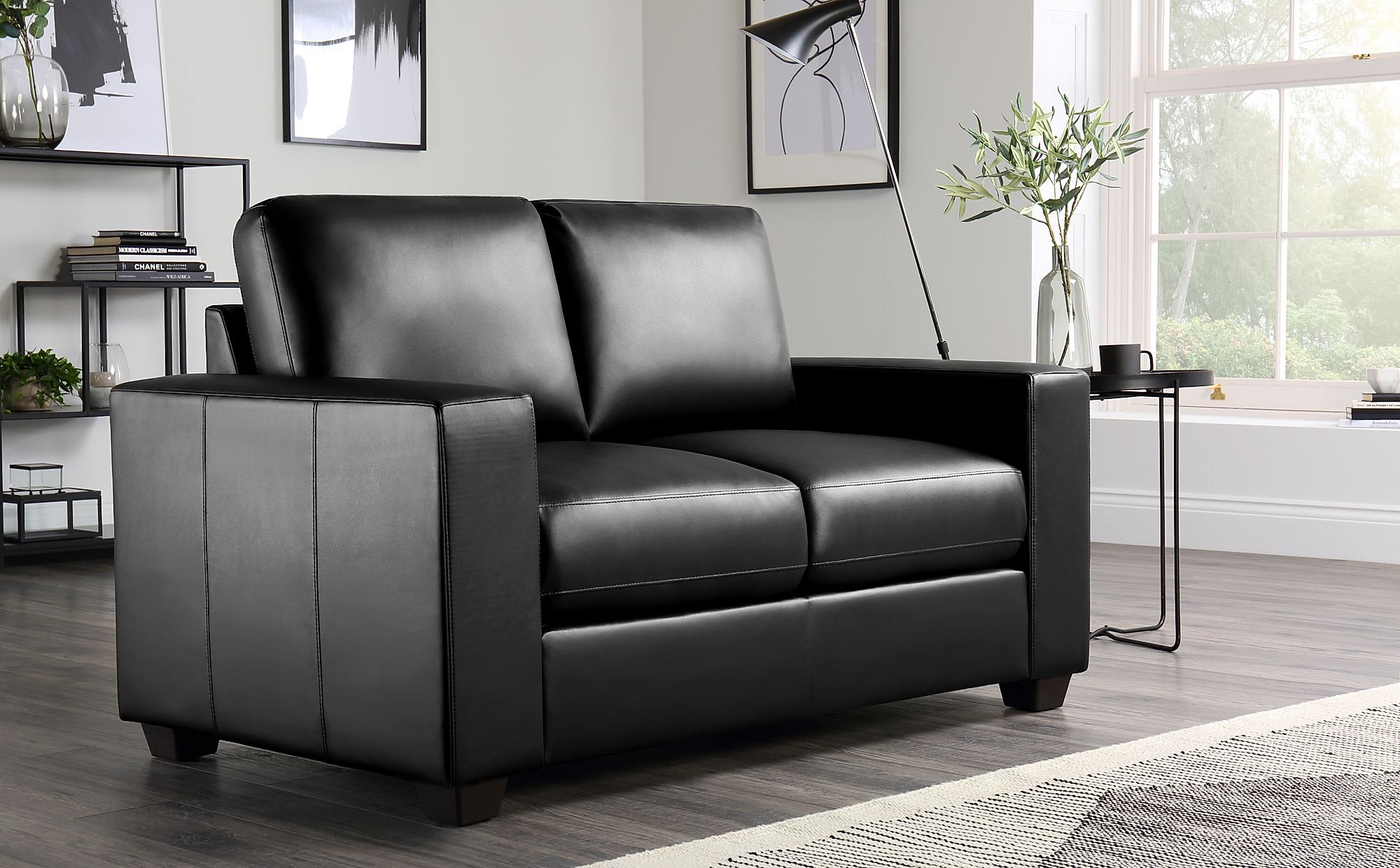 black leather 2 seater tub sofa