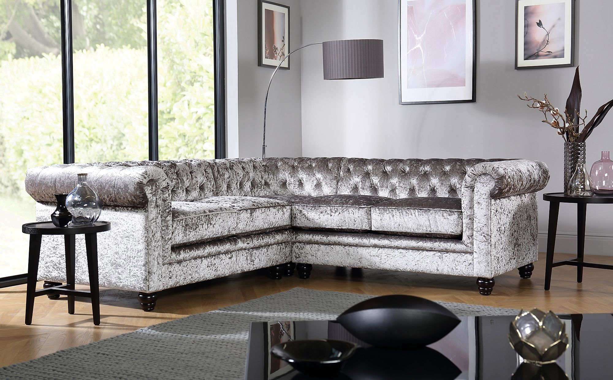 silver leather corner sofa