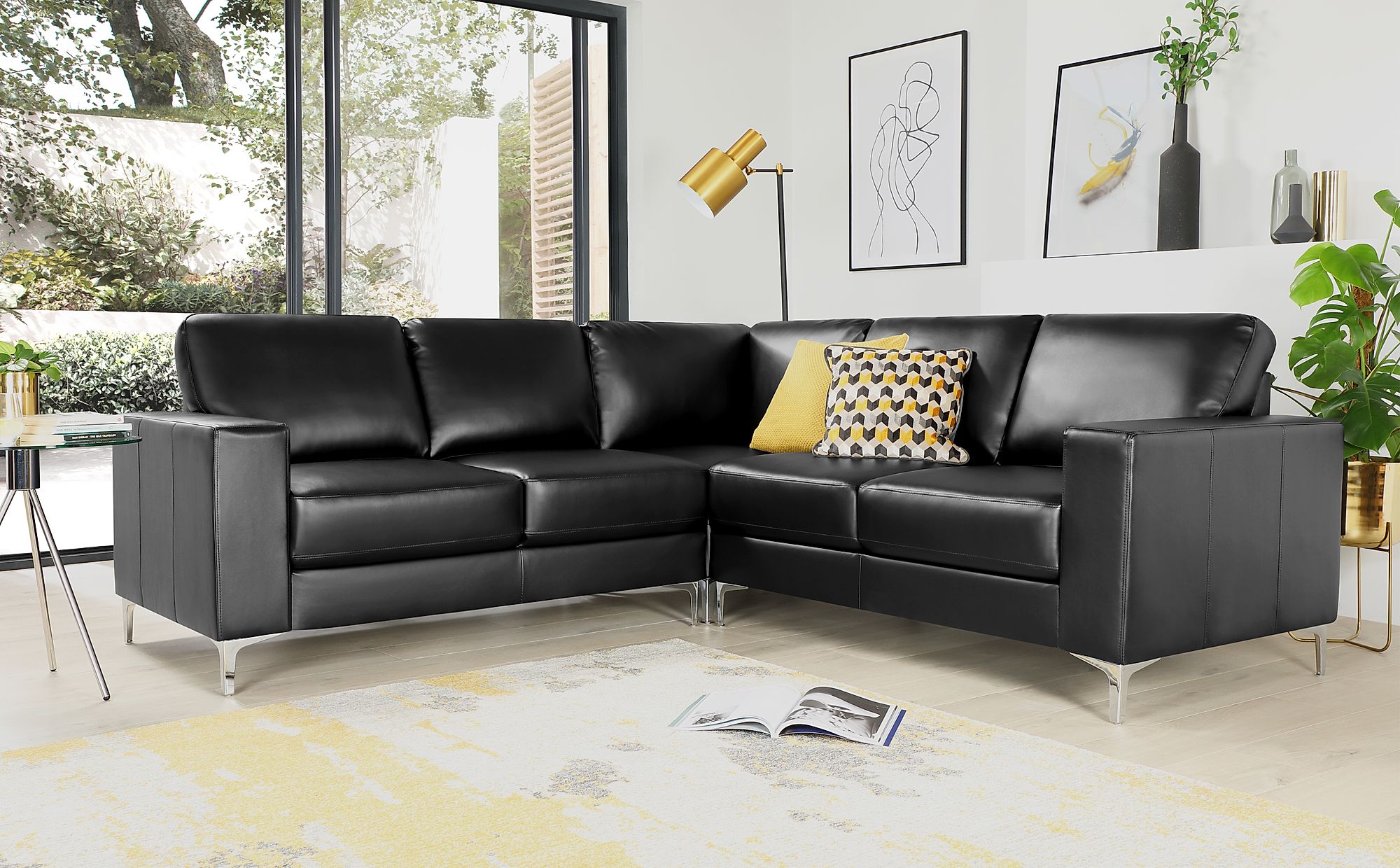 black leather corner sofa lounge