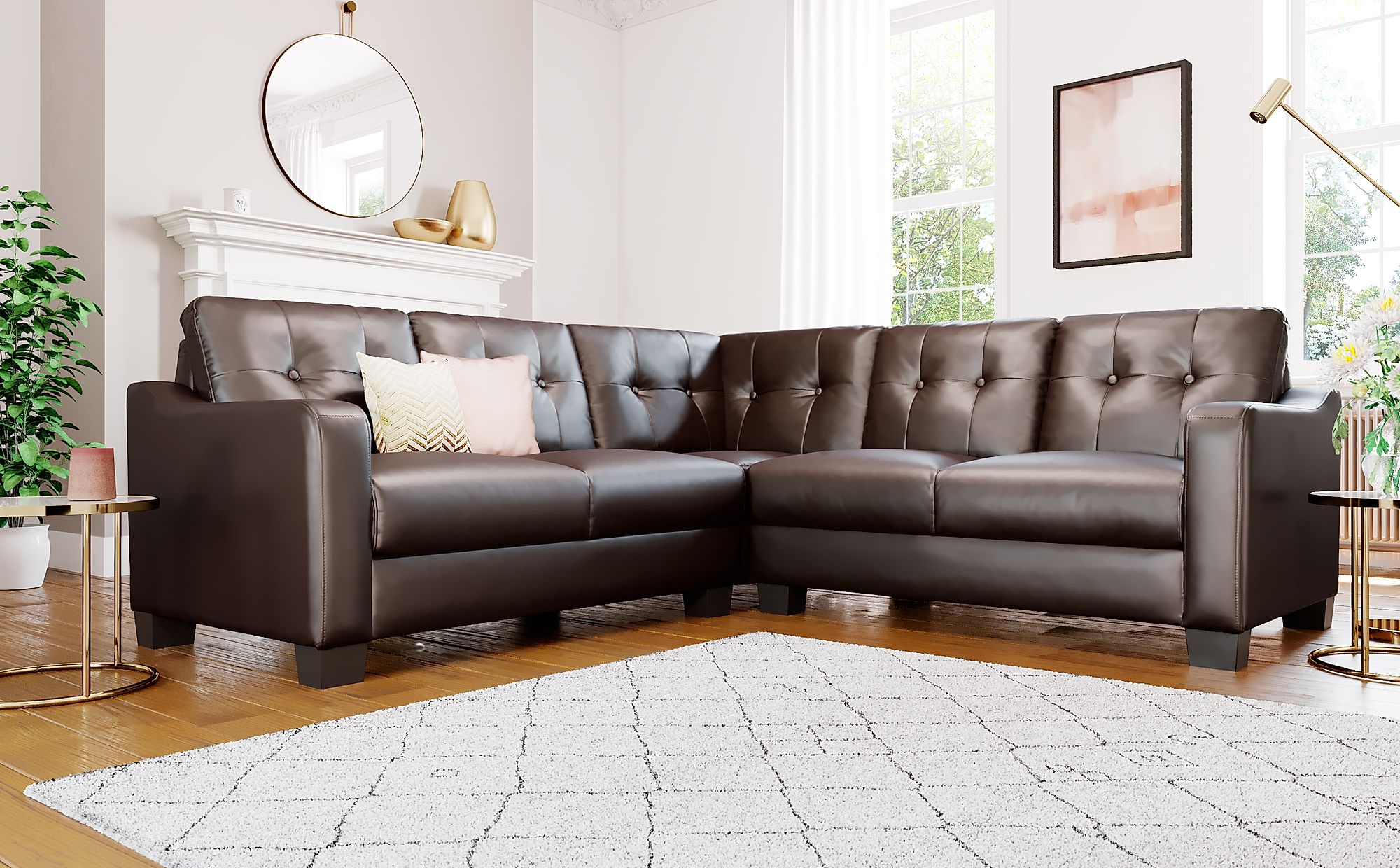 brown leather corner sofa left hand