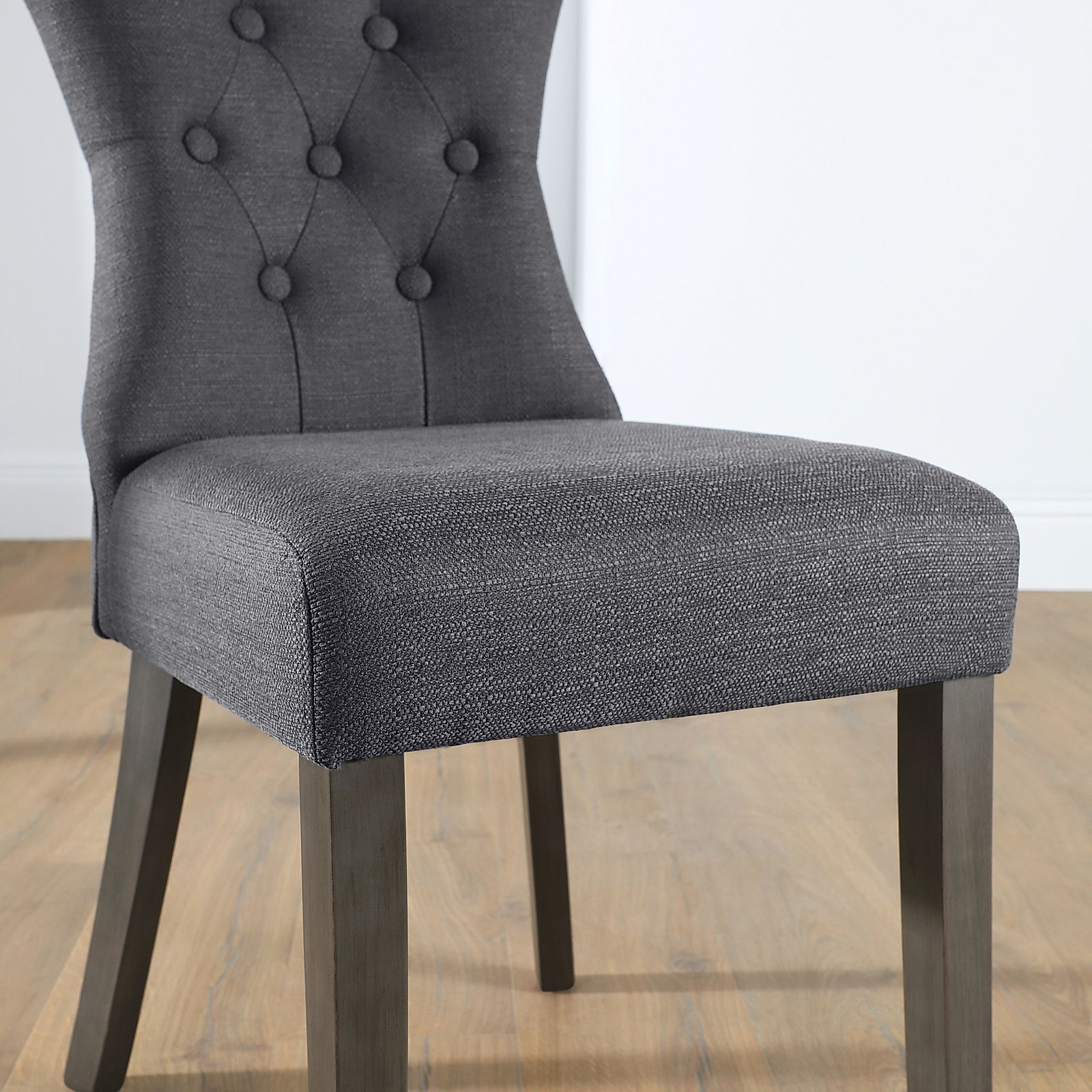 Bewley Fabric Button Back Dining Chair Slate Grey Leg