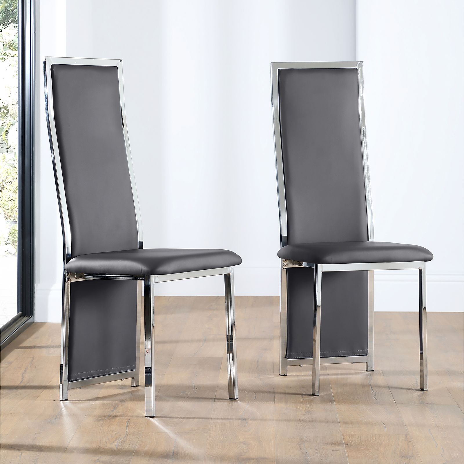 Celeste Grey Leather and Chrome Dining Chair | Furniture Choice