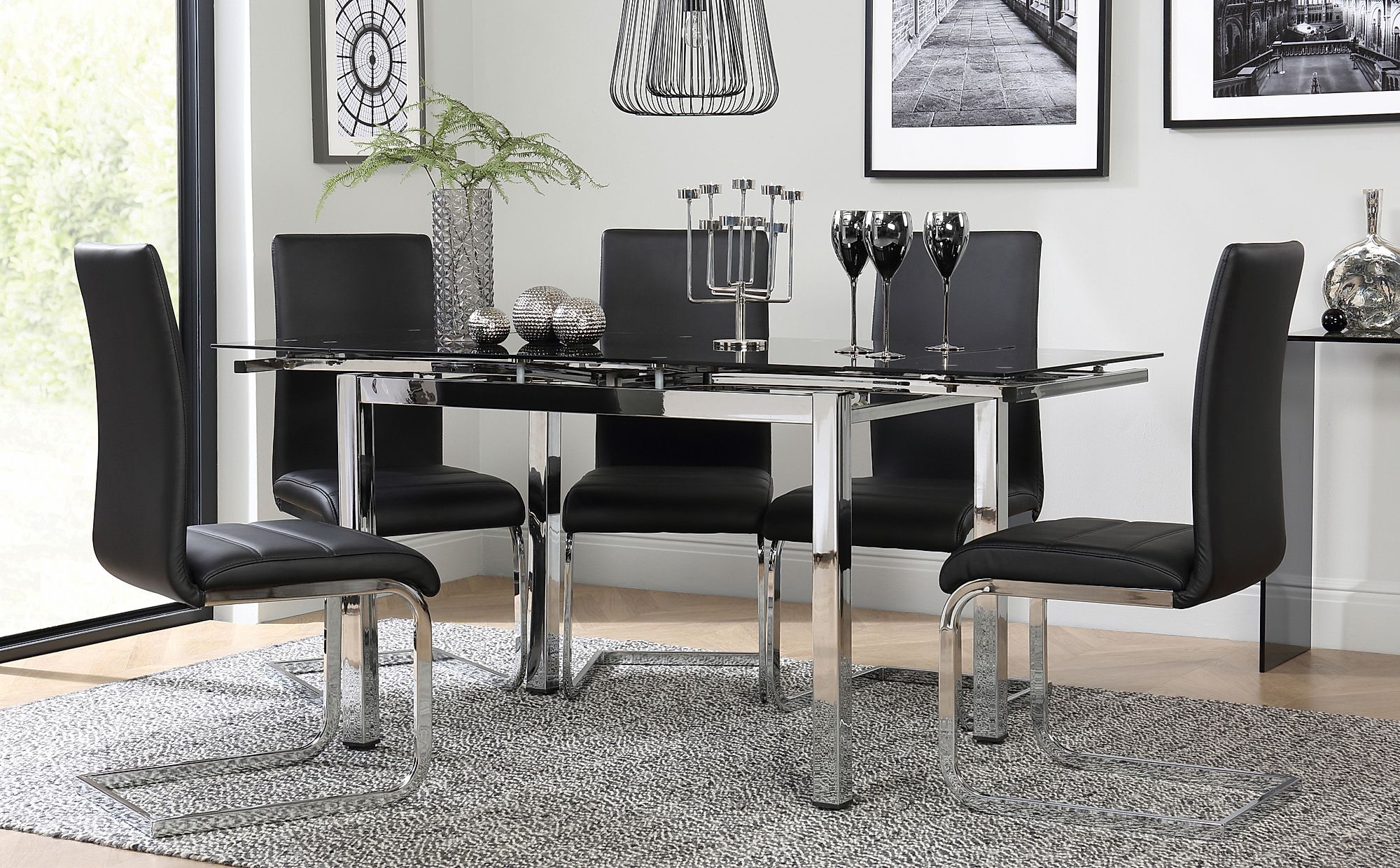 Black Glass Dining Room Table Set