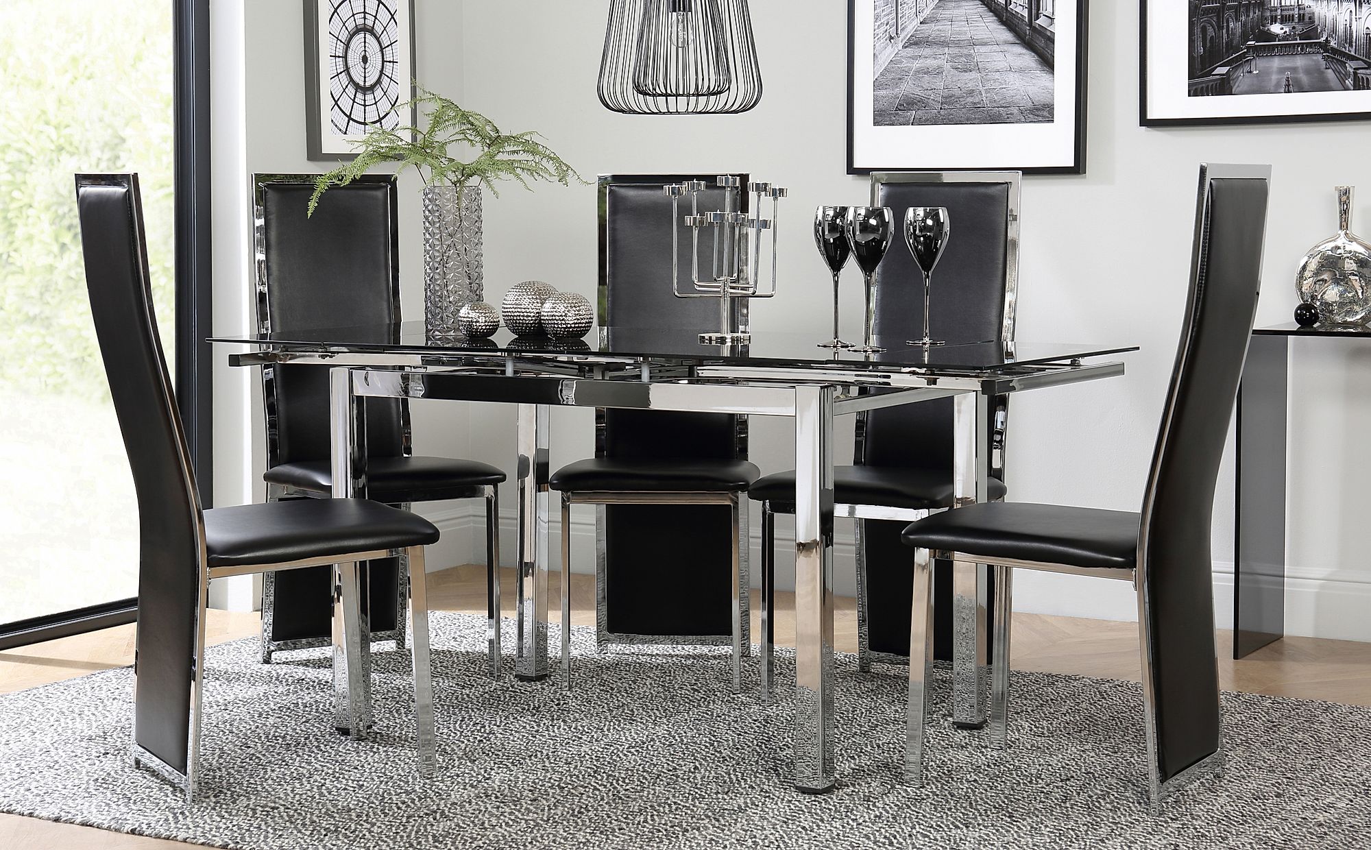 Black Glass Dining Room Table With 6 Chairs