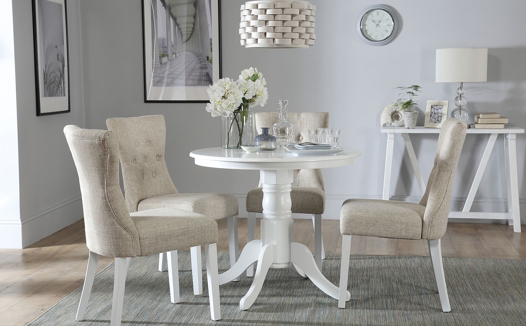 round kitchen table with fabric chair