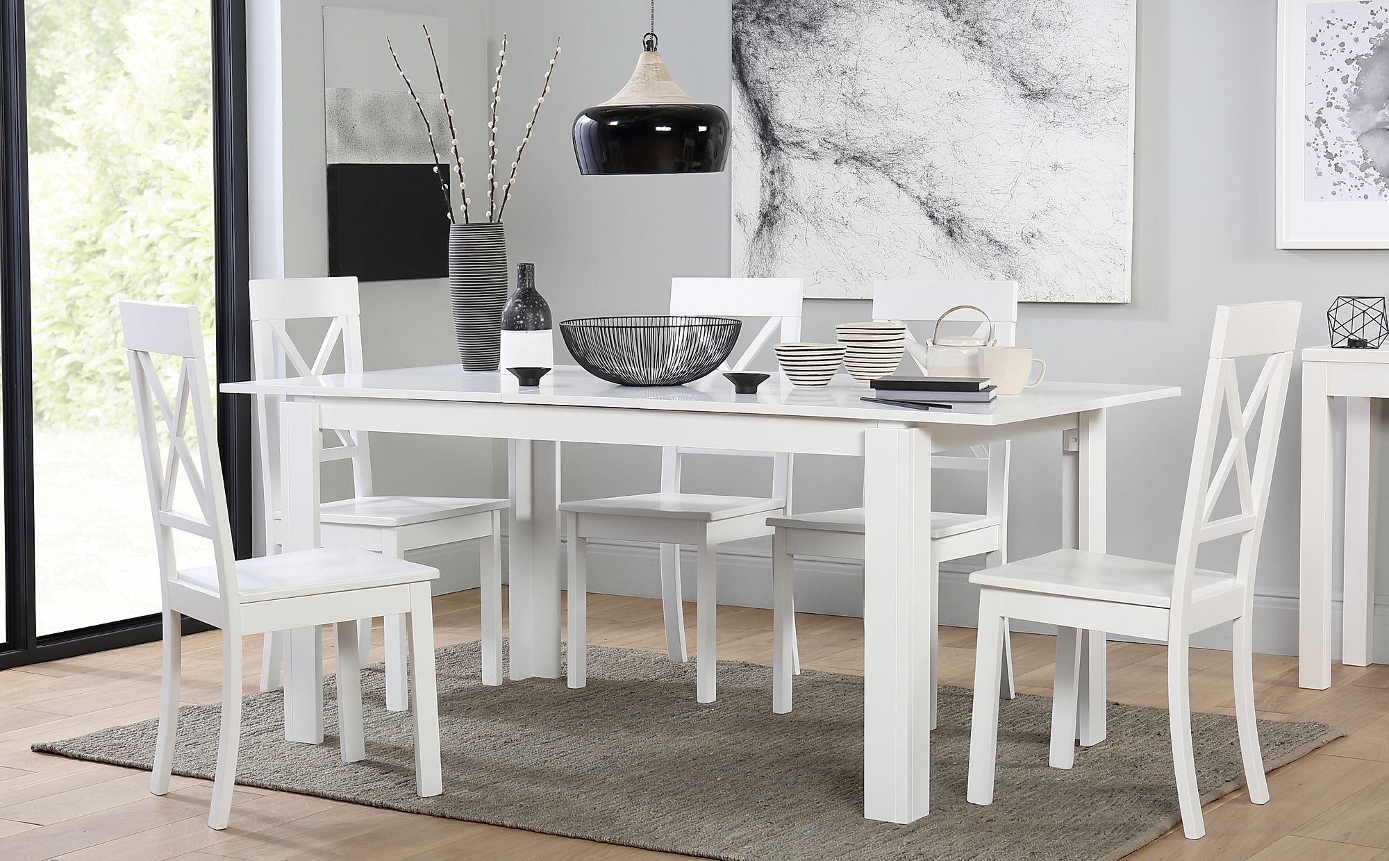 Aspen White Extending Dining Table with 6 Kendal Chairs | Furniture Choice