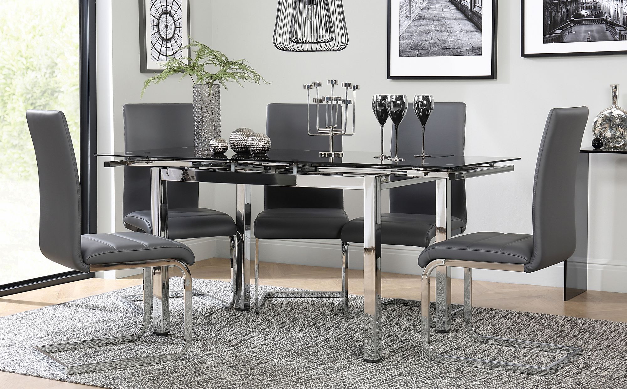 black and grey kitchen table and chair