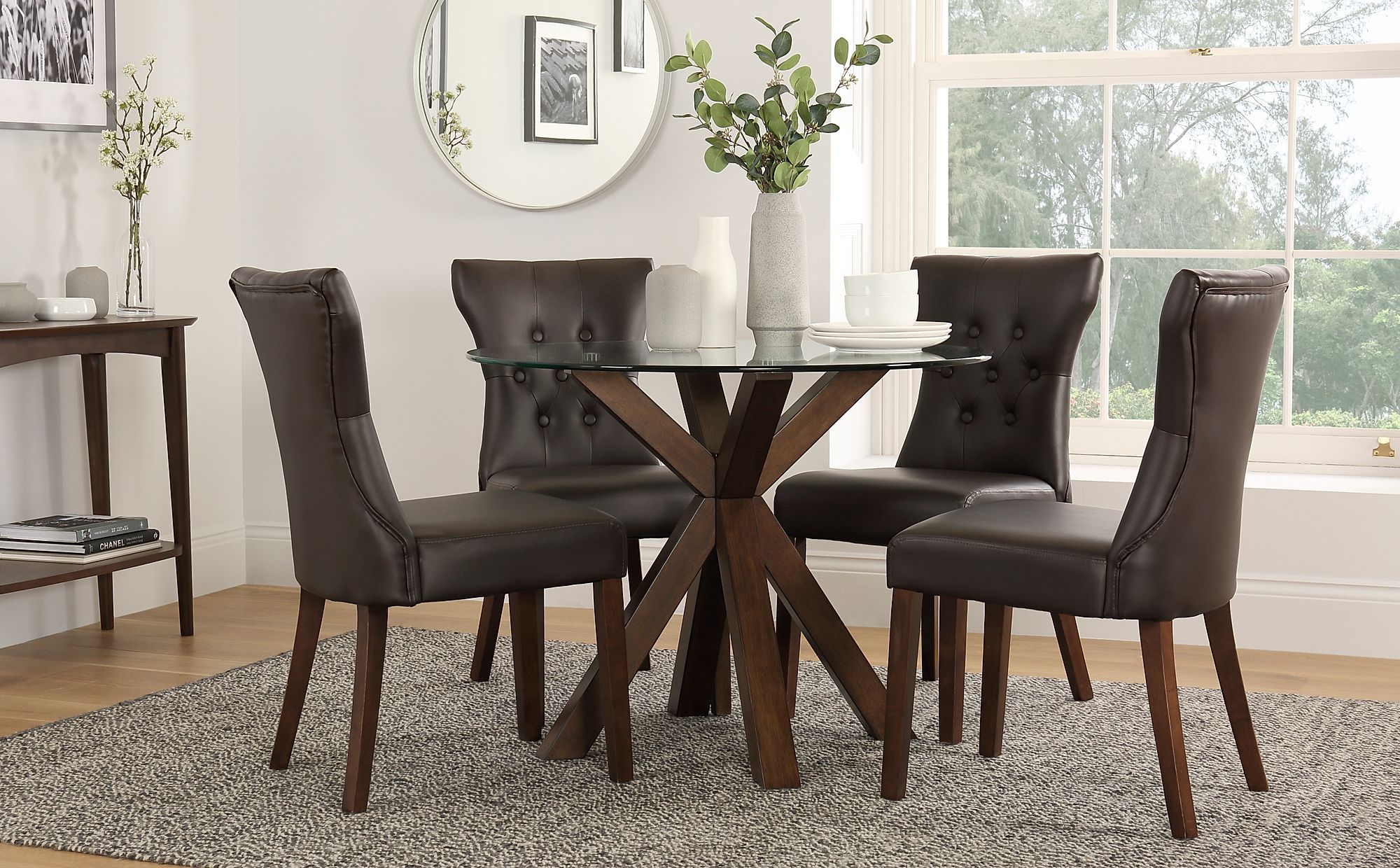 brown table with cognac chair kitchen set