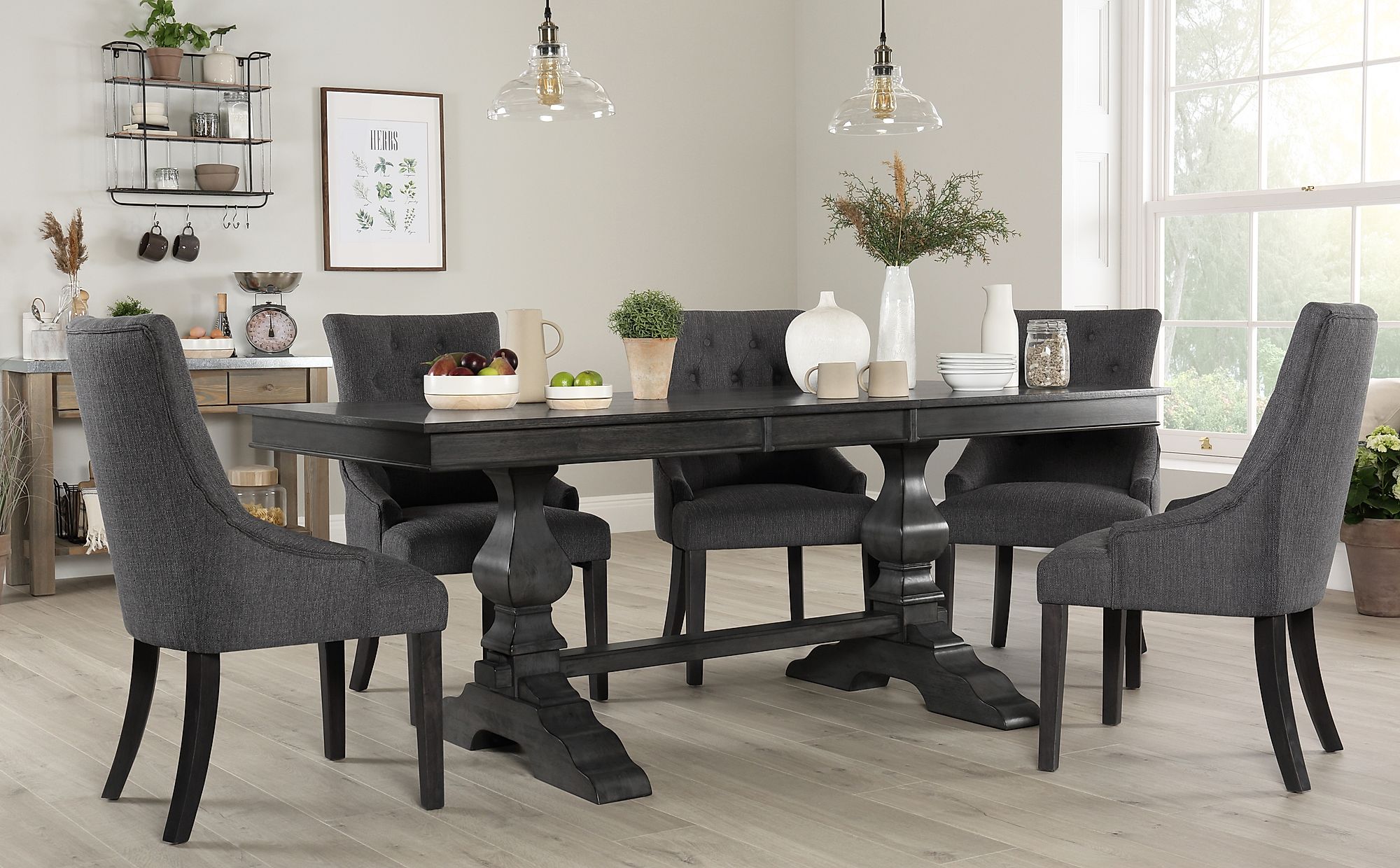Dining Room Table With Bench In Grey Wood