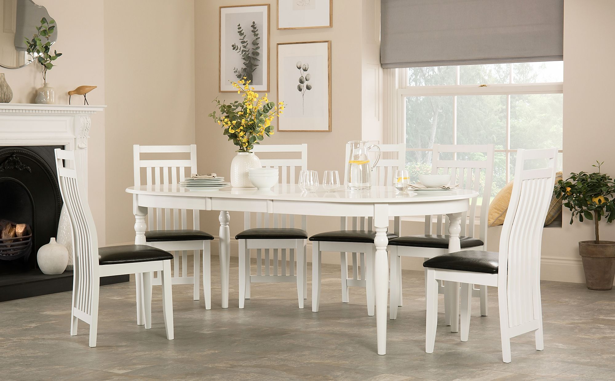 kitchen white tile oval table with chair