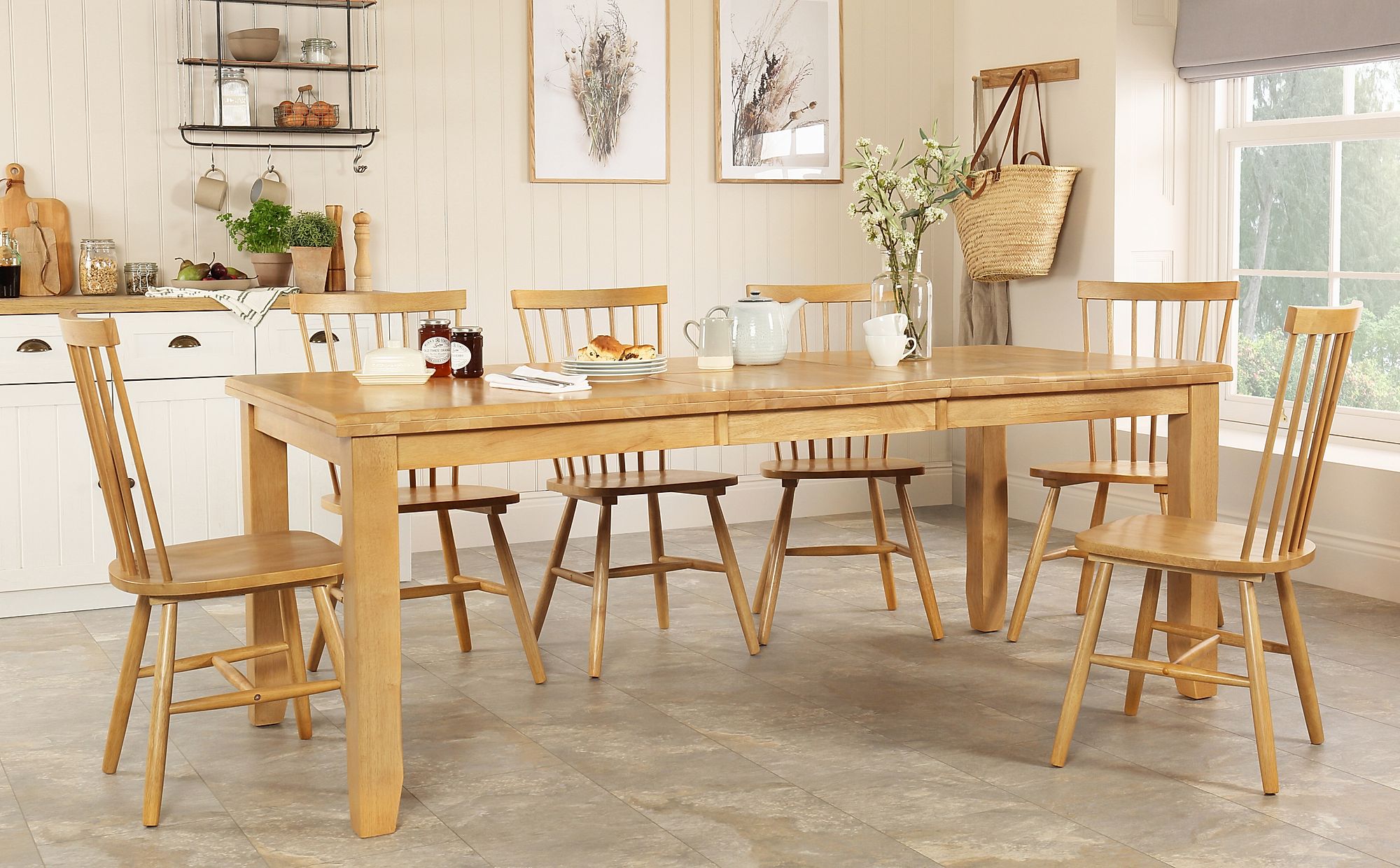 Highbury Oak Extending Dining Table with 8 Pendle Chairs Furniture Choice