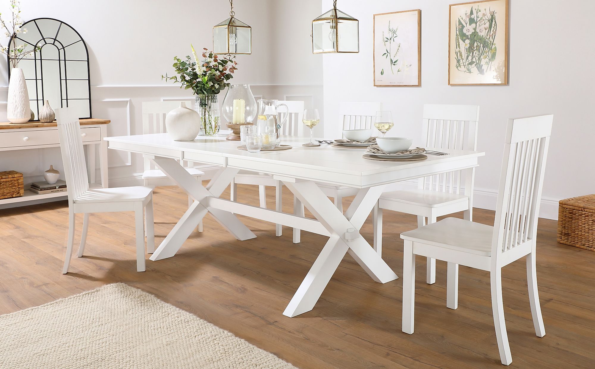 Grange White Extending Dining Table with 6 Oxford Chairs | Furniture Choice