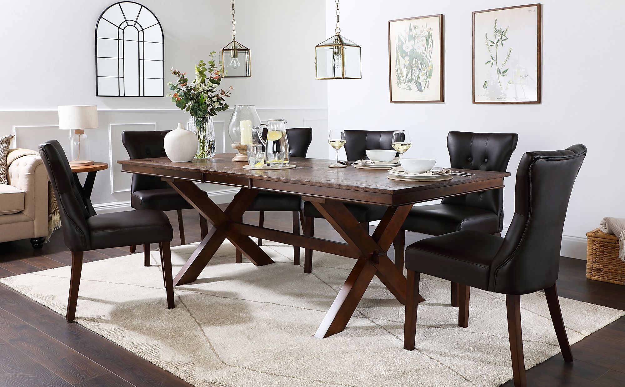 Grange Dark Wood Extending Dining Table with 4 Bewley Brown Leather