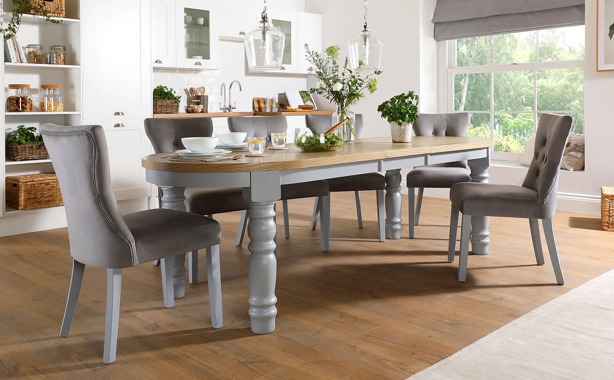 Grey And Oak Dining Room Table And Chairs