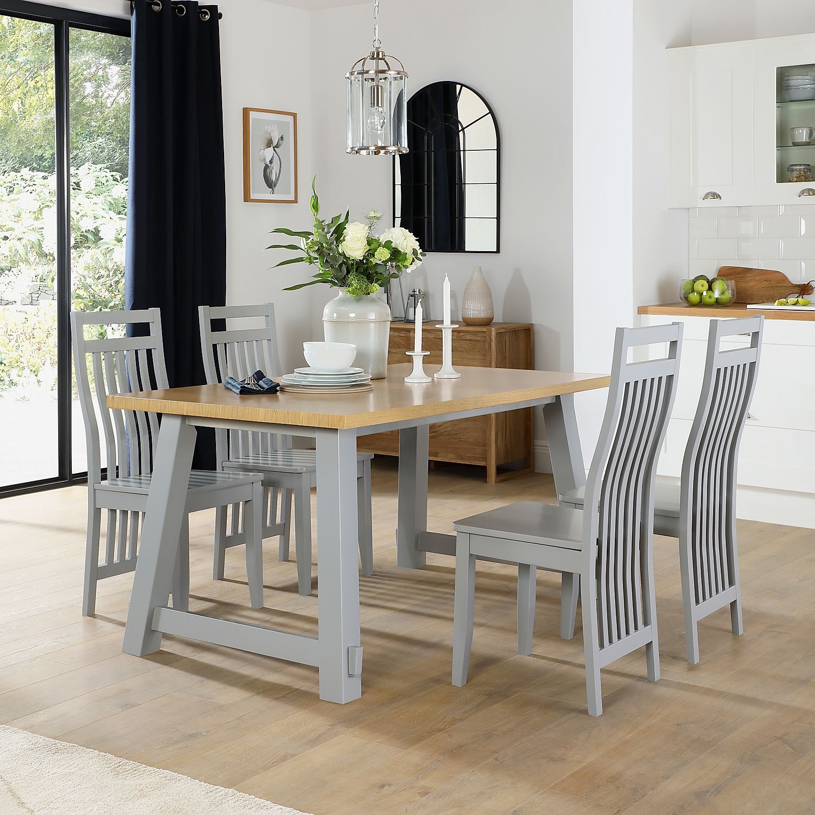 Croft Painted Grey and Oak Dining Table with 4 Java Grey Chairs | Furniture Choice