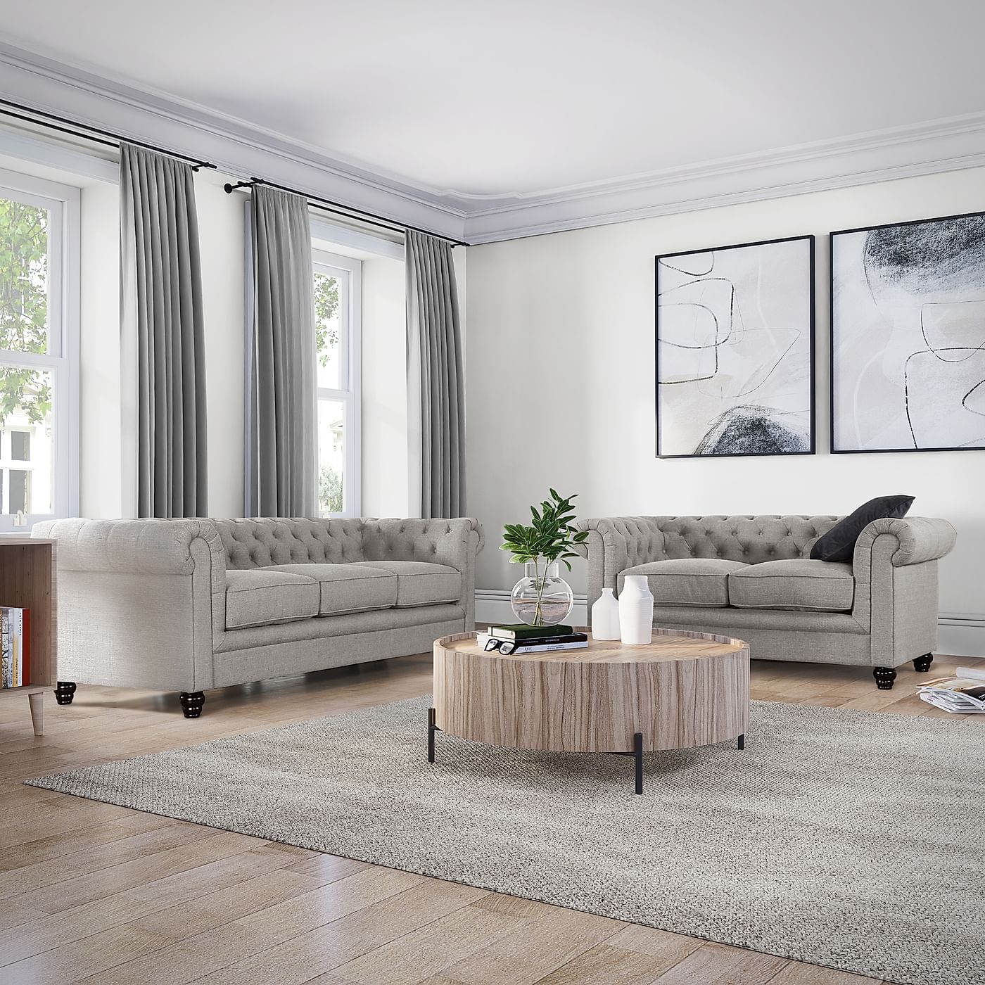 Hampton Light Grey Fabric 3+2 Seater Chesterfield Sofa Set | Furniture ...