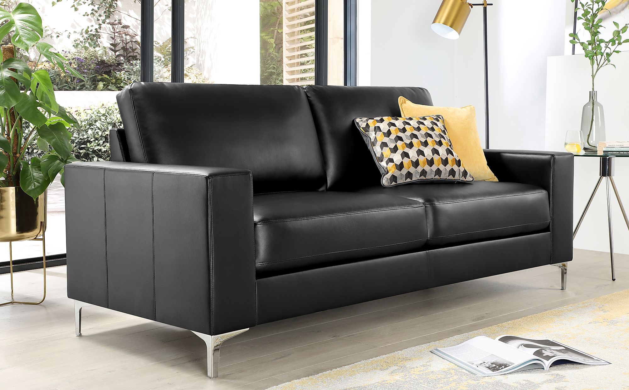 leather and upholstered sofa