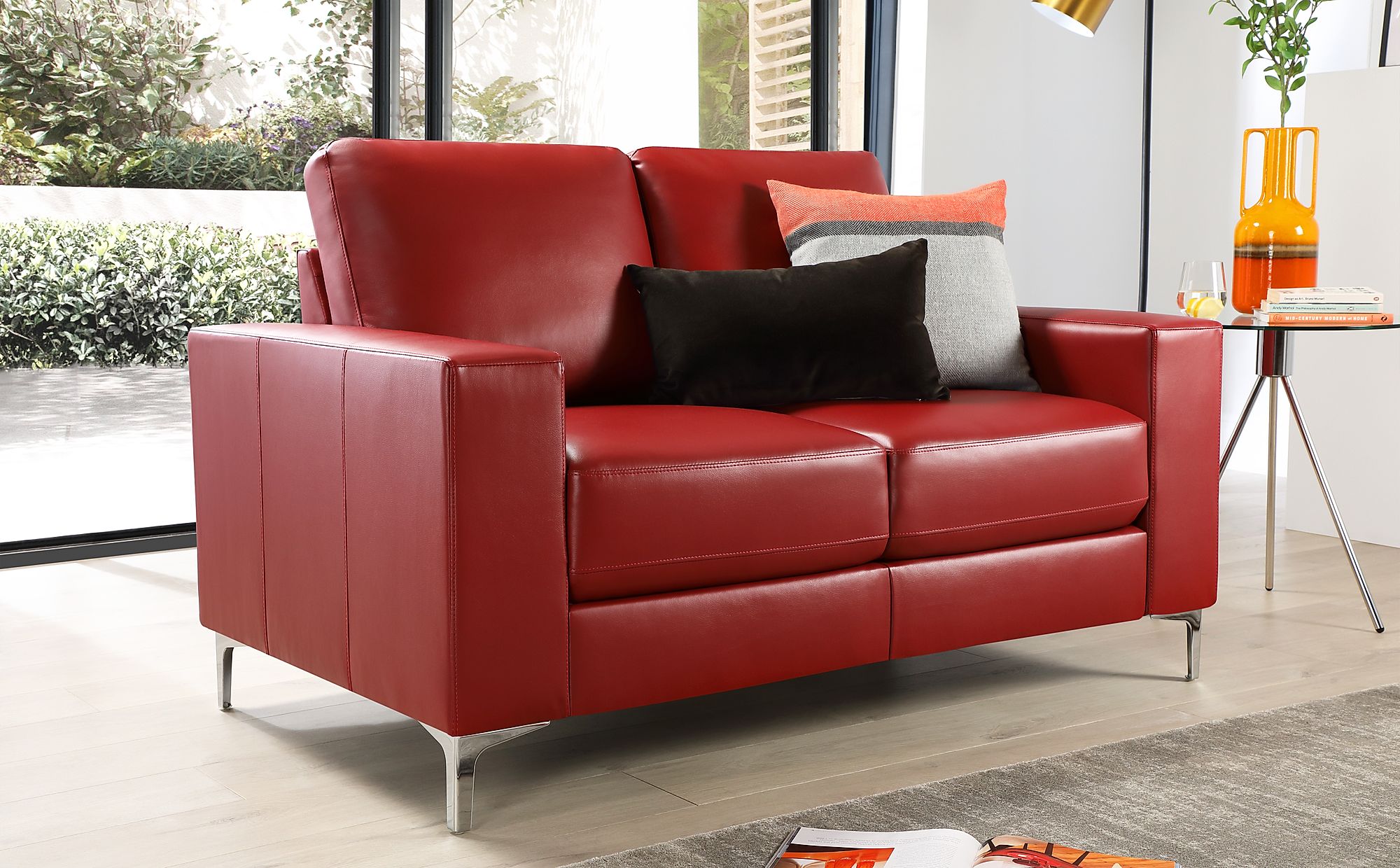 small red leather sofa