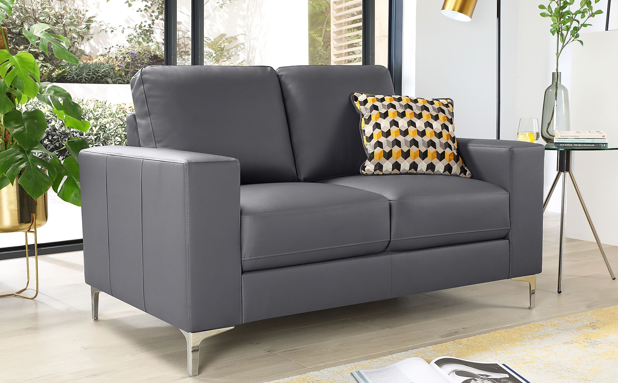 two seater grey leather sofa