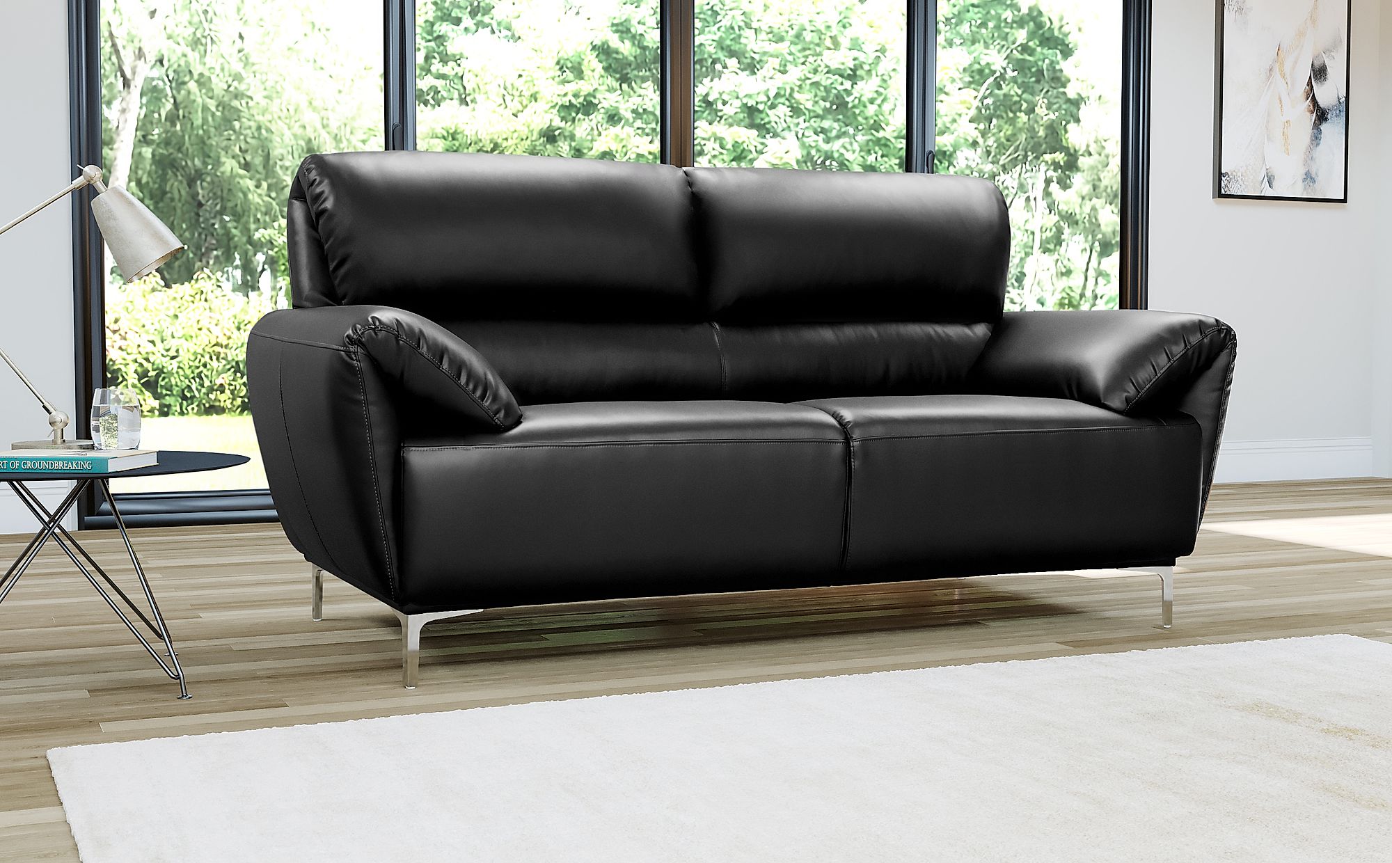 2 seater black leather sofa