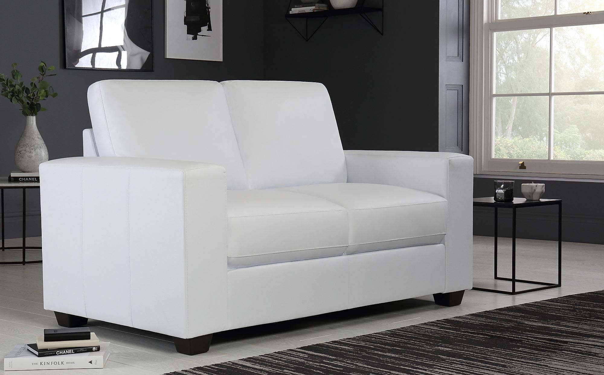 2 seater white leather sofa
