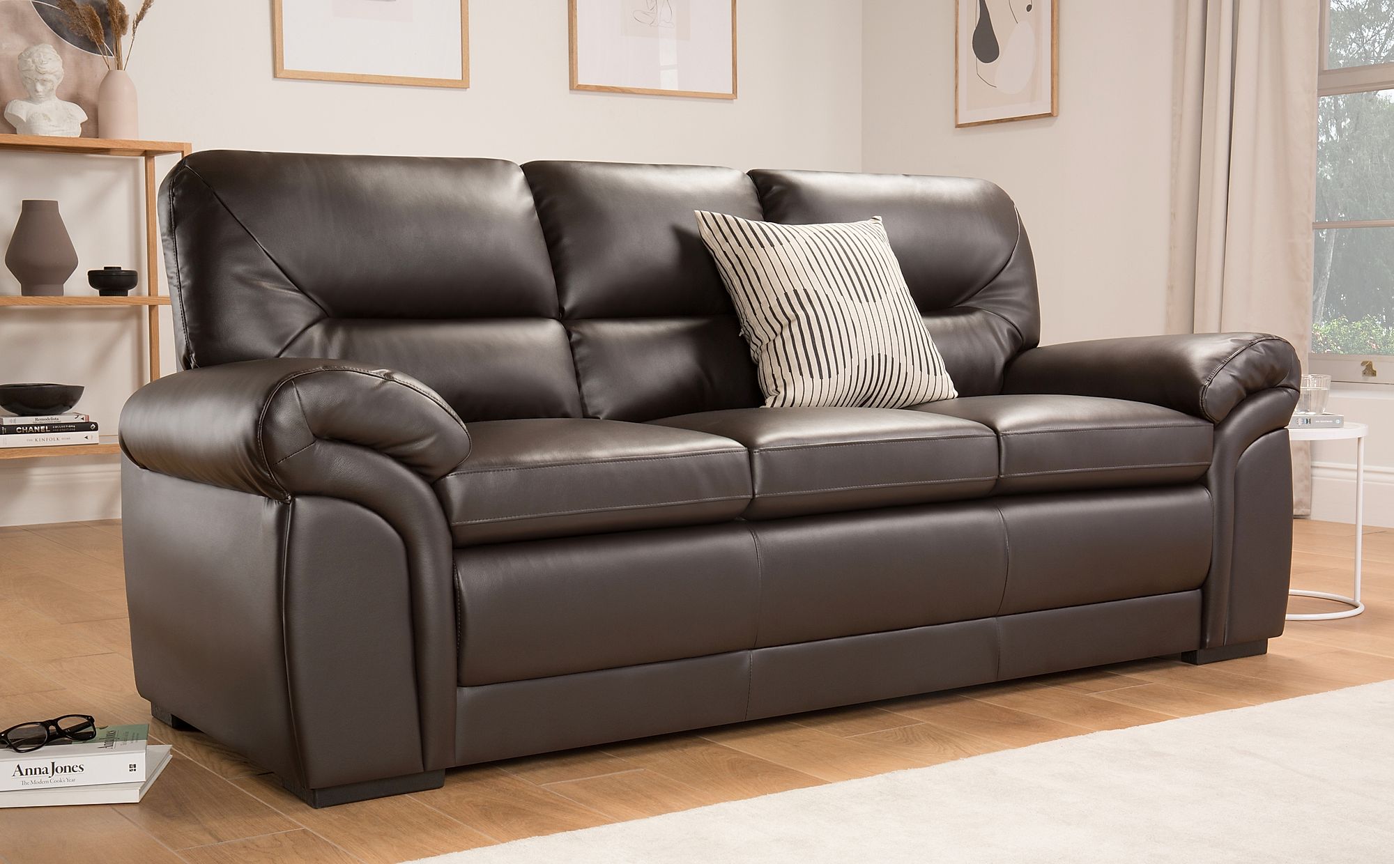 3 seater brown real leather sofa