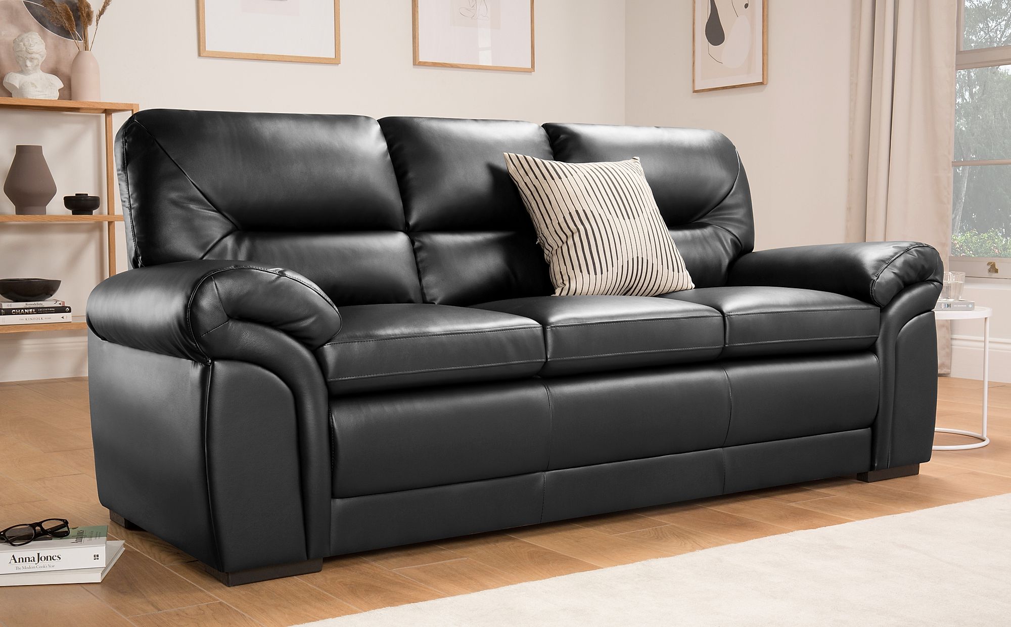 clean black leather sofa