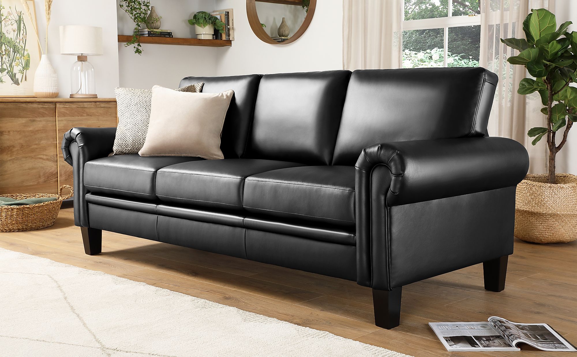 Oakley Black Leather 3 Seater Sofa Furniture Choice