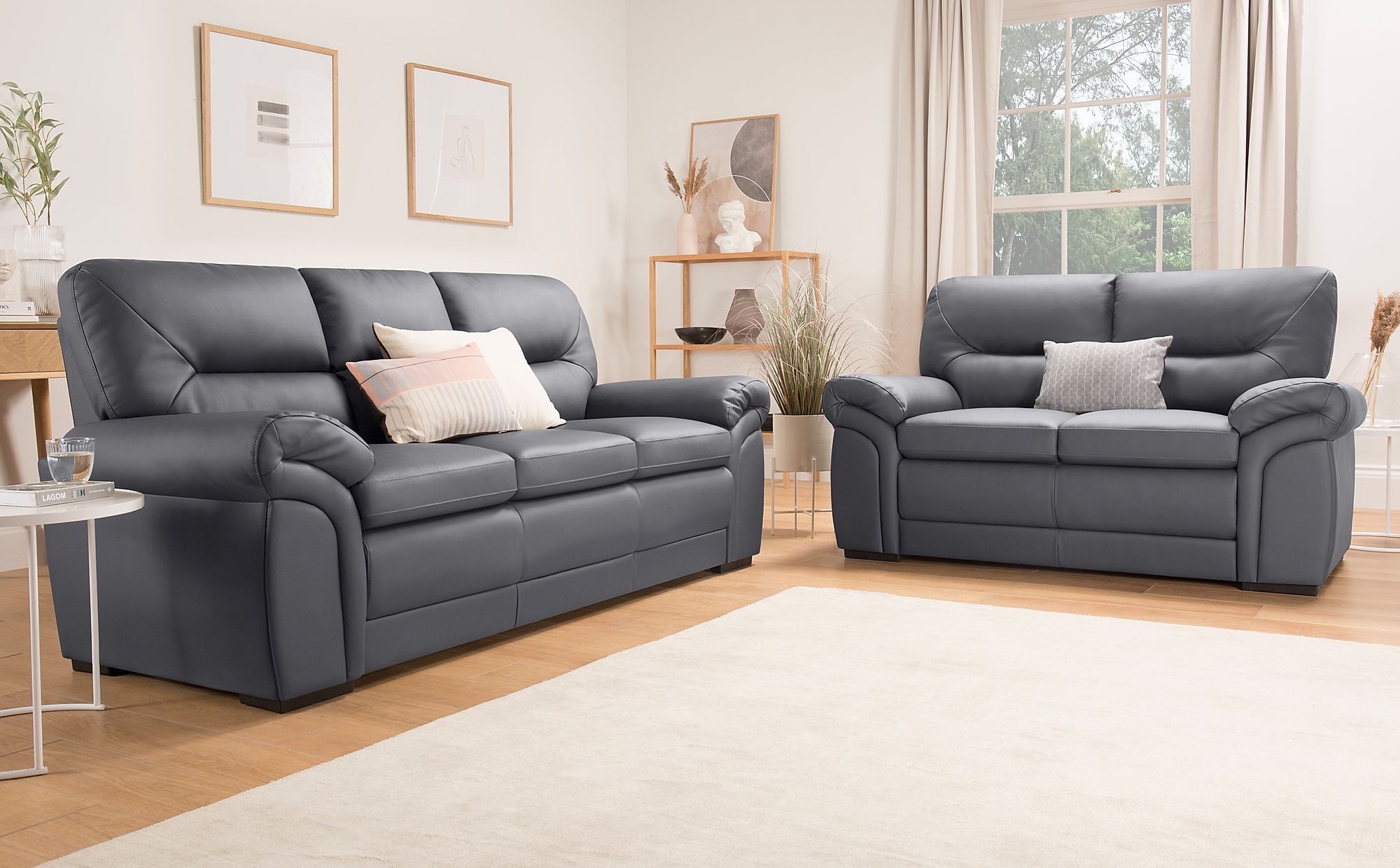 Bromley Grey Leather 32 Seater Sofa Set