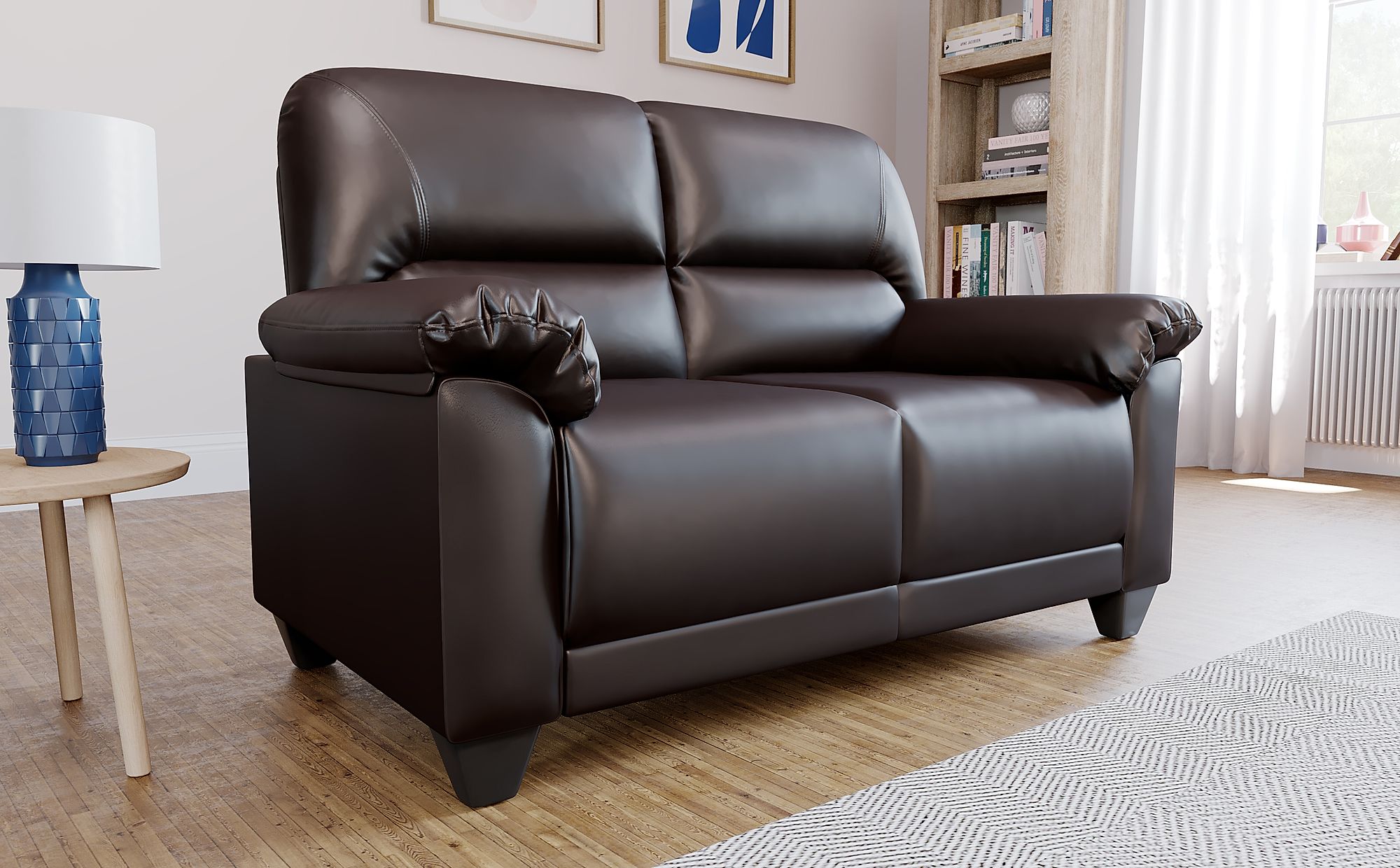 two seat brown leather sofa