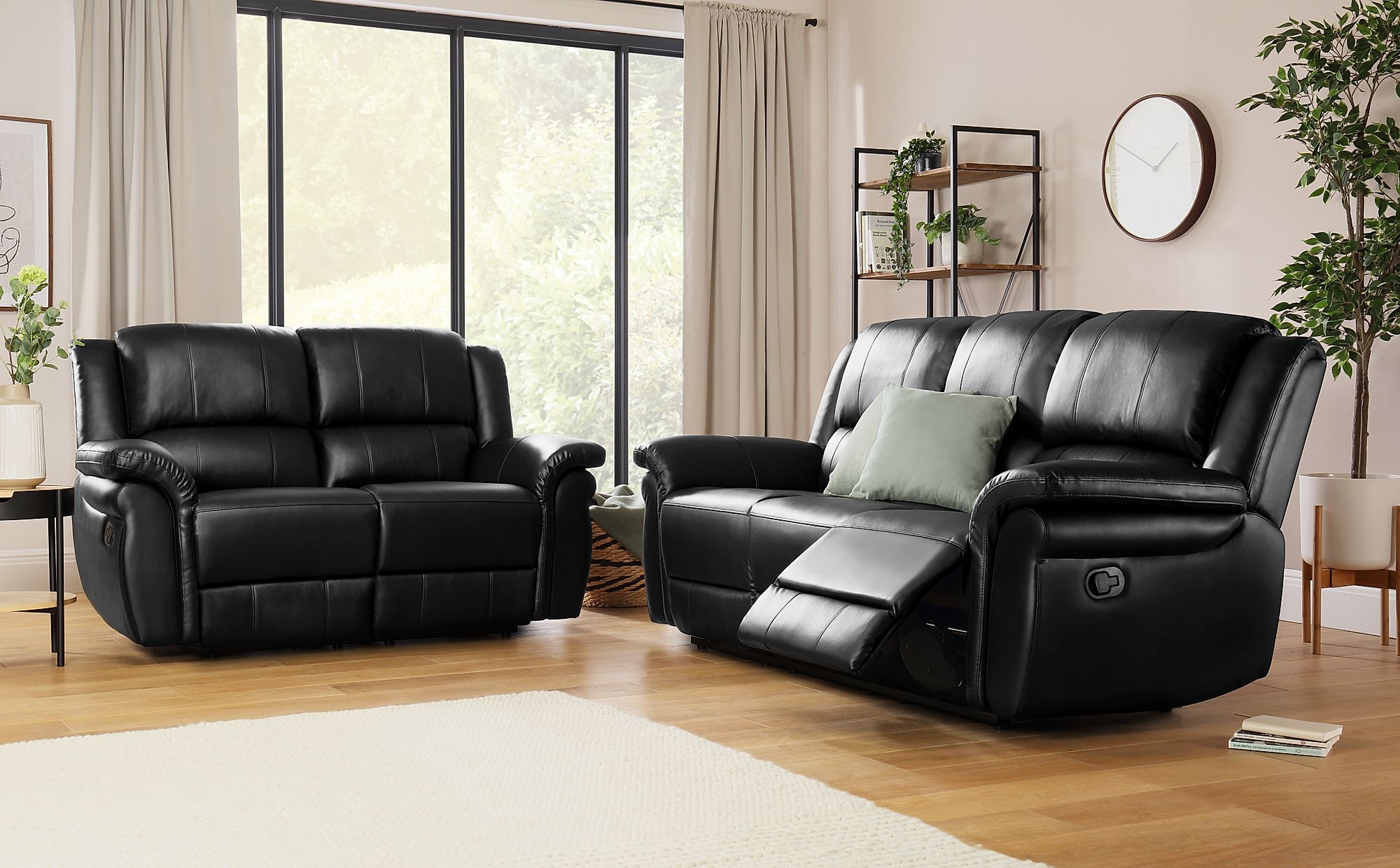 3 2 black leather recliner sofa