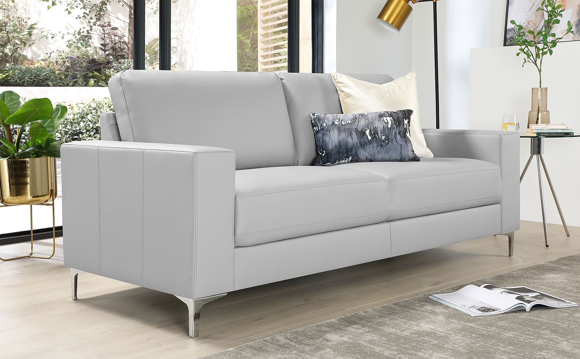 light grey leather sofa bed