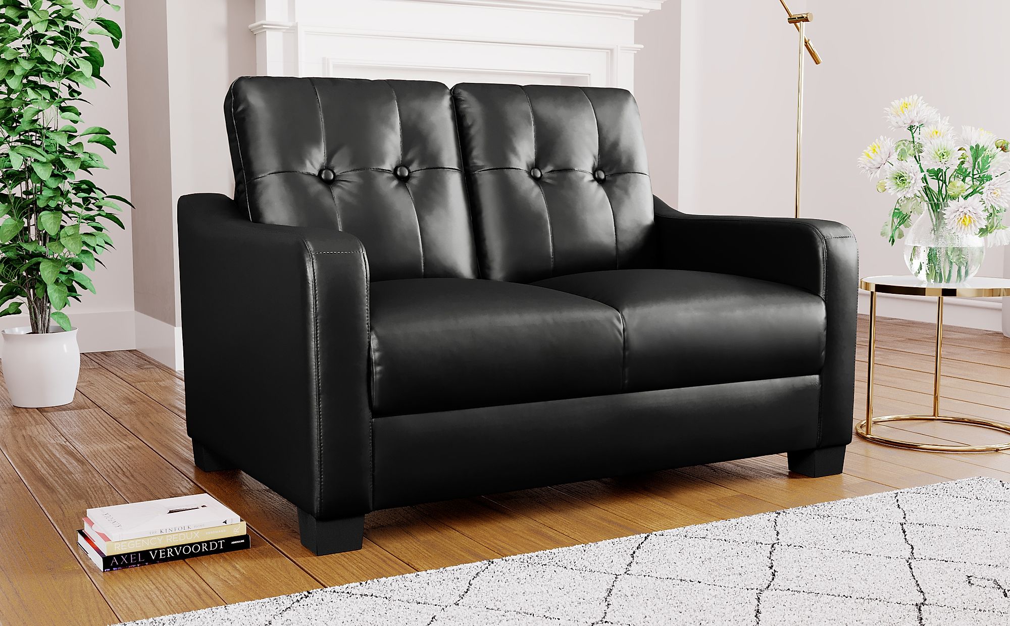 2 seater black leather sofa for sale