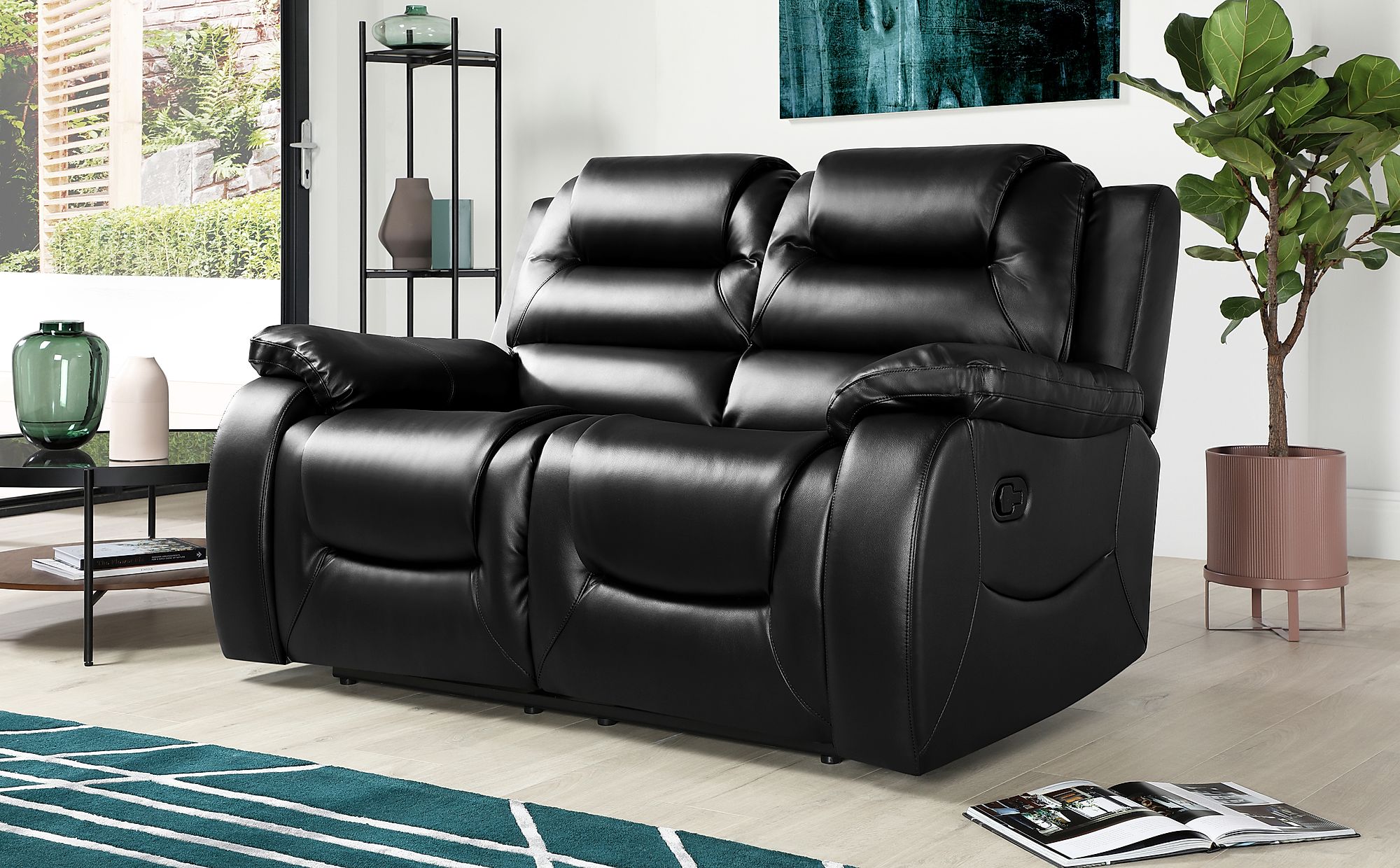 Vancouver Black Leather 2 Seater Recliner Sofa Furniture Choice