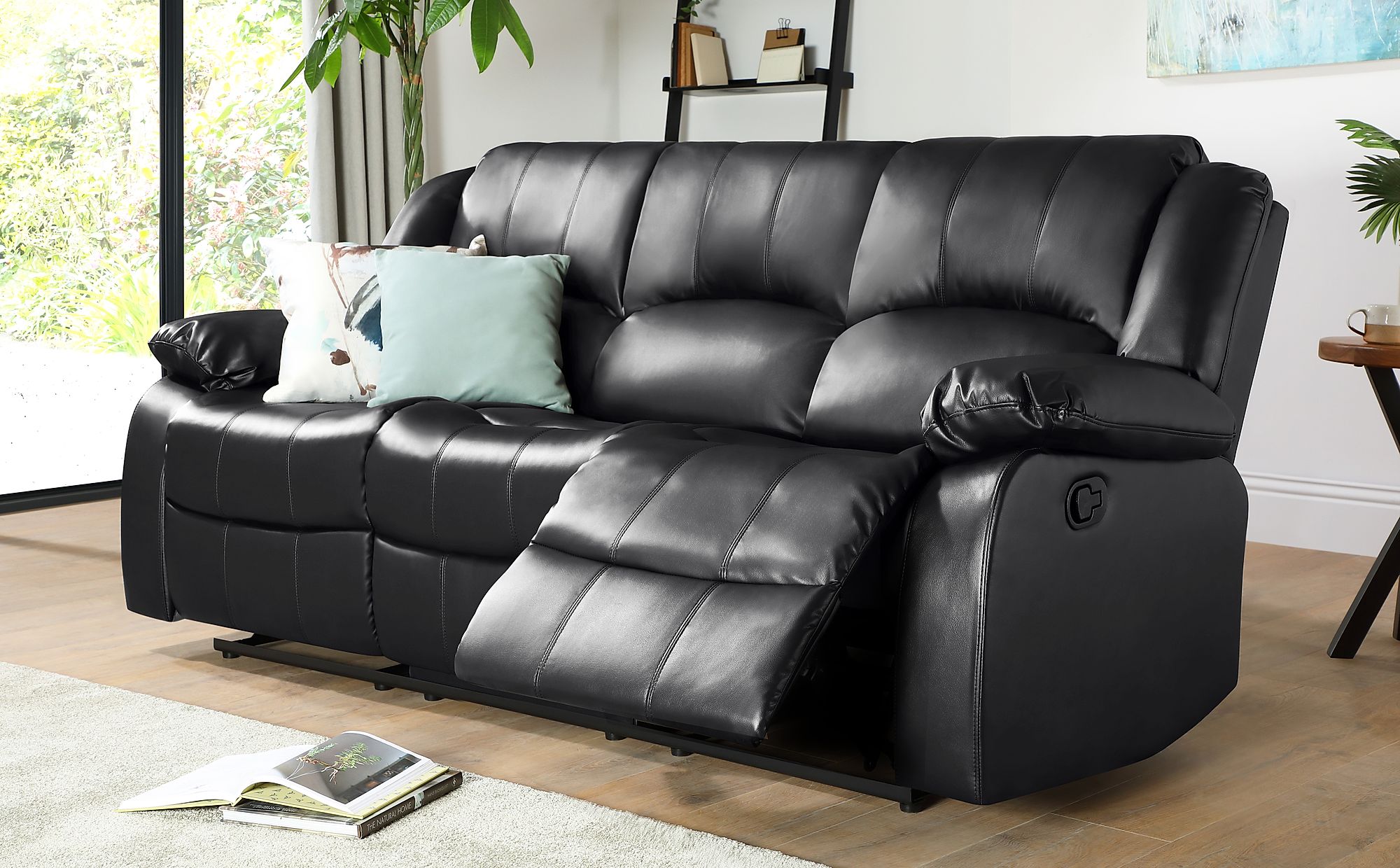 4 seater black leather recliner sofa