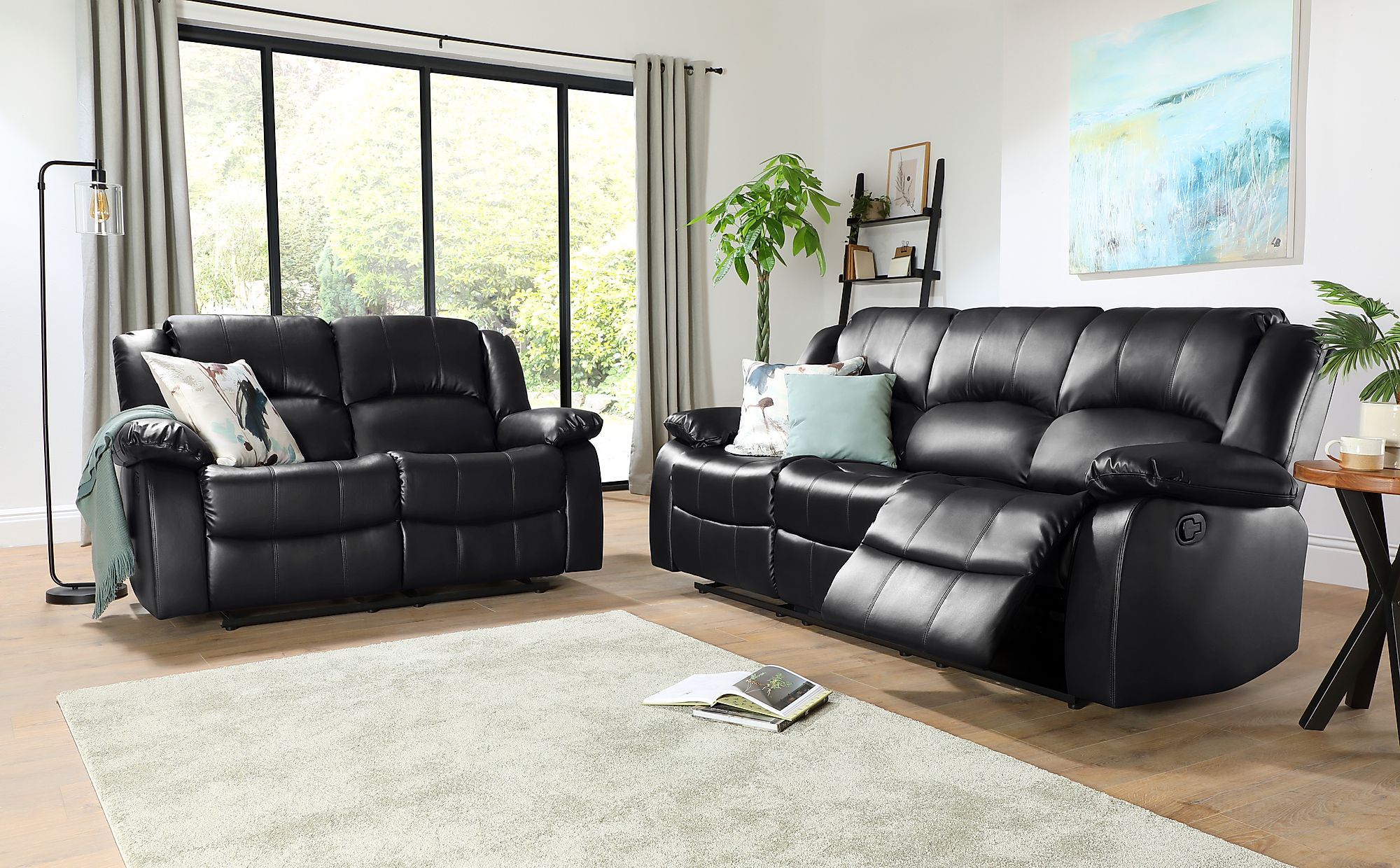 black leather recliner sofa set
