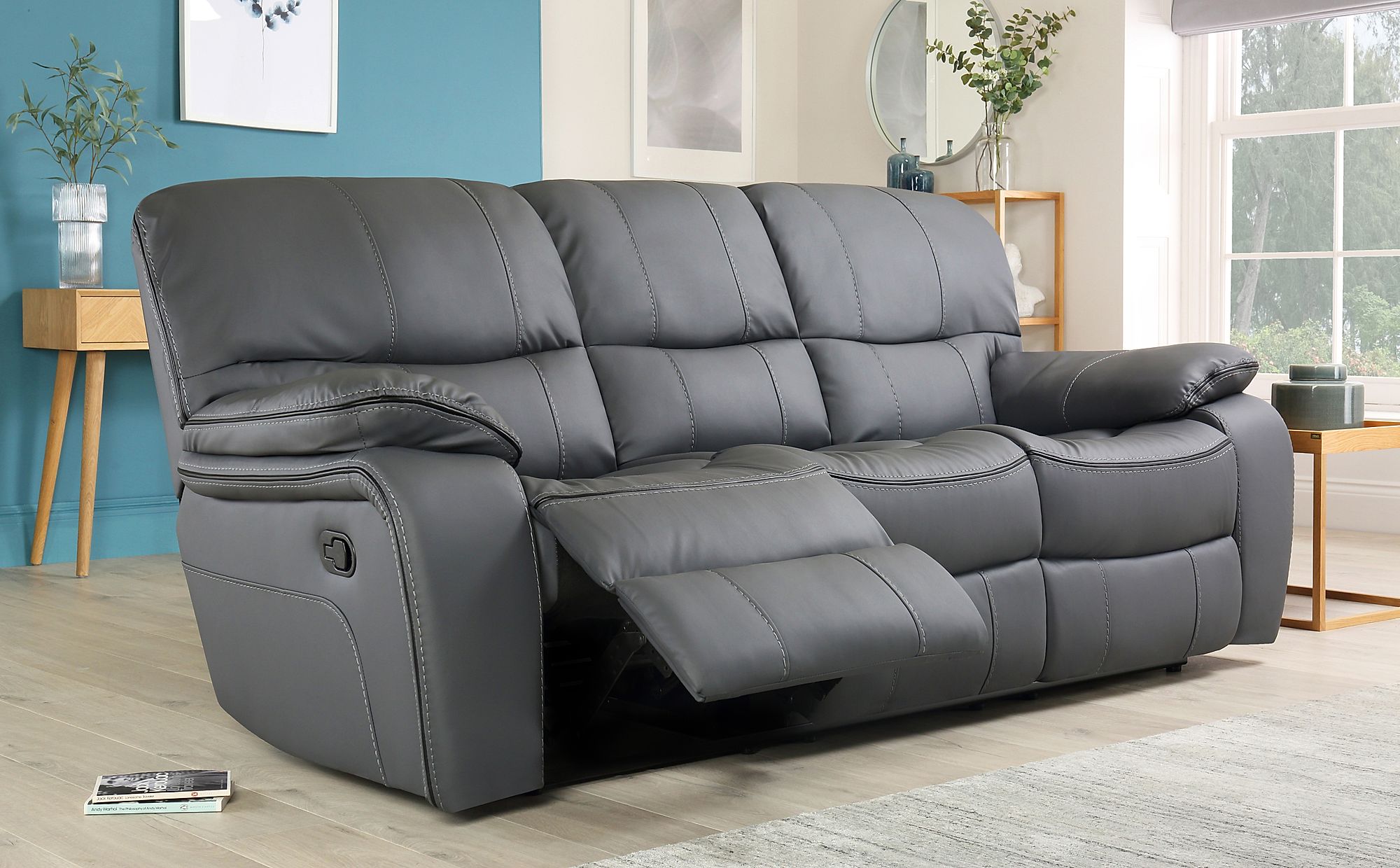 grey leather reclining sofa