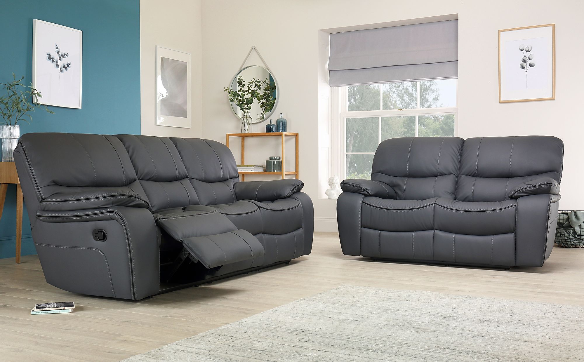 Beaumont Grey Leather 3+2 Seater Recliner Sofa Set | Furniture Choice