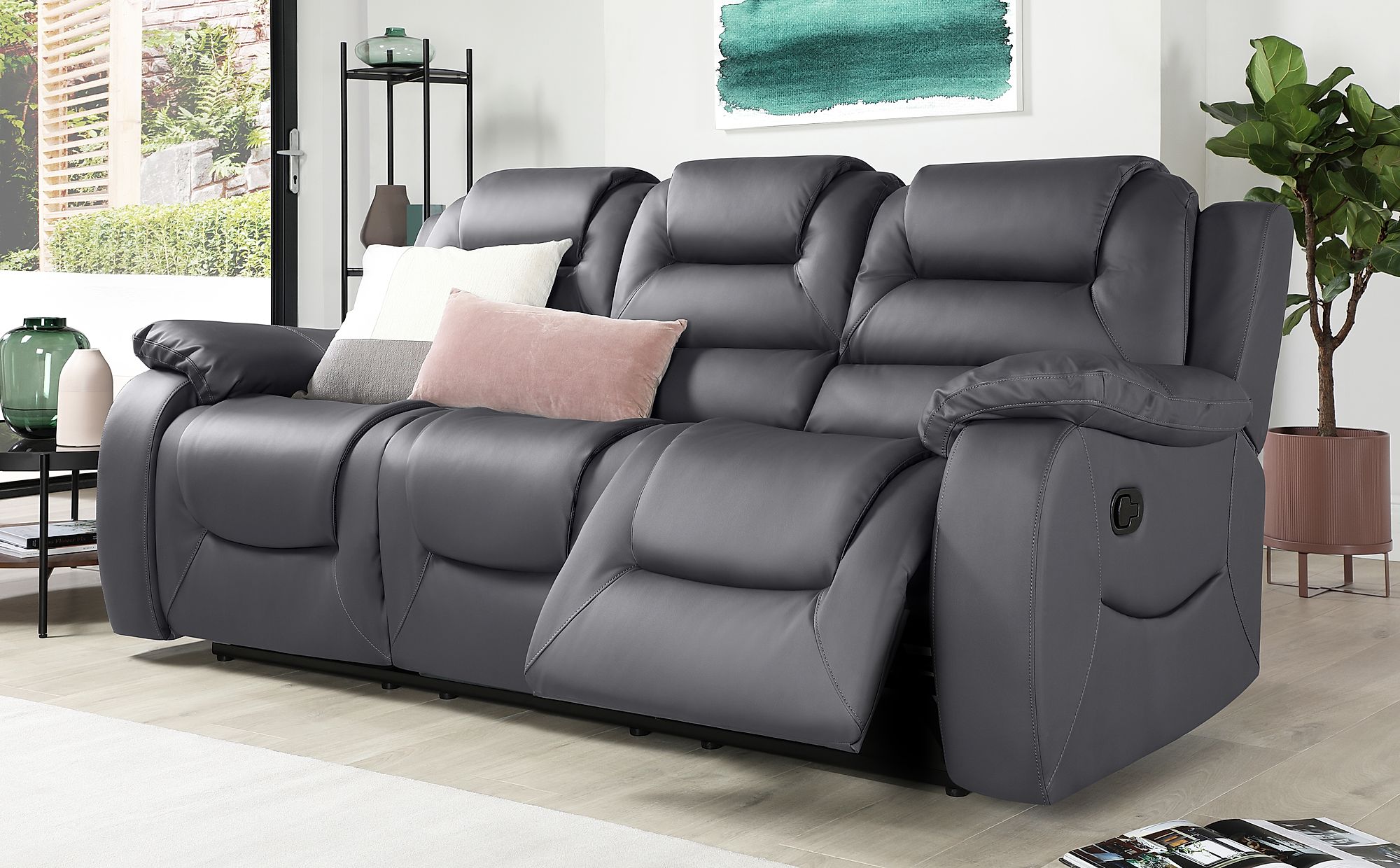 Vancouver Grey Leather 3 Seater Recliner Sofa | Furniture ...