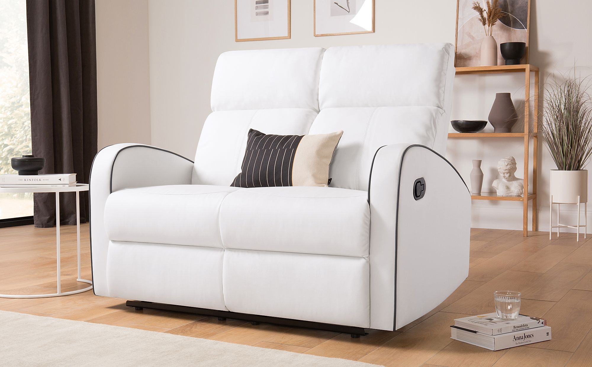 2 seater white leather sofa