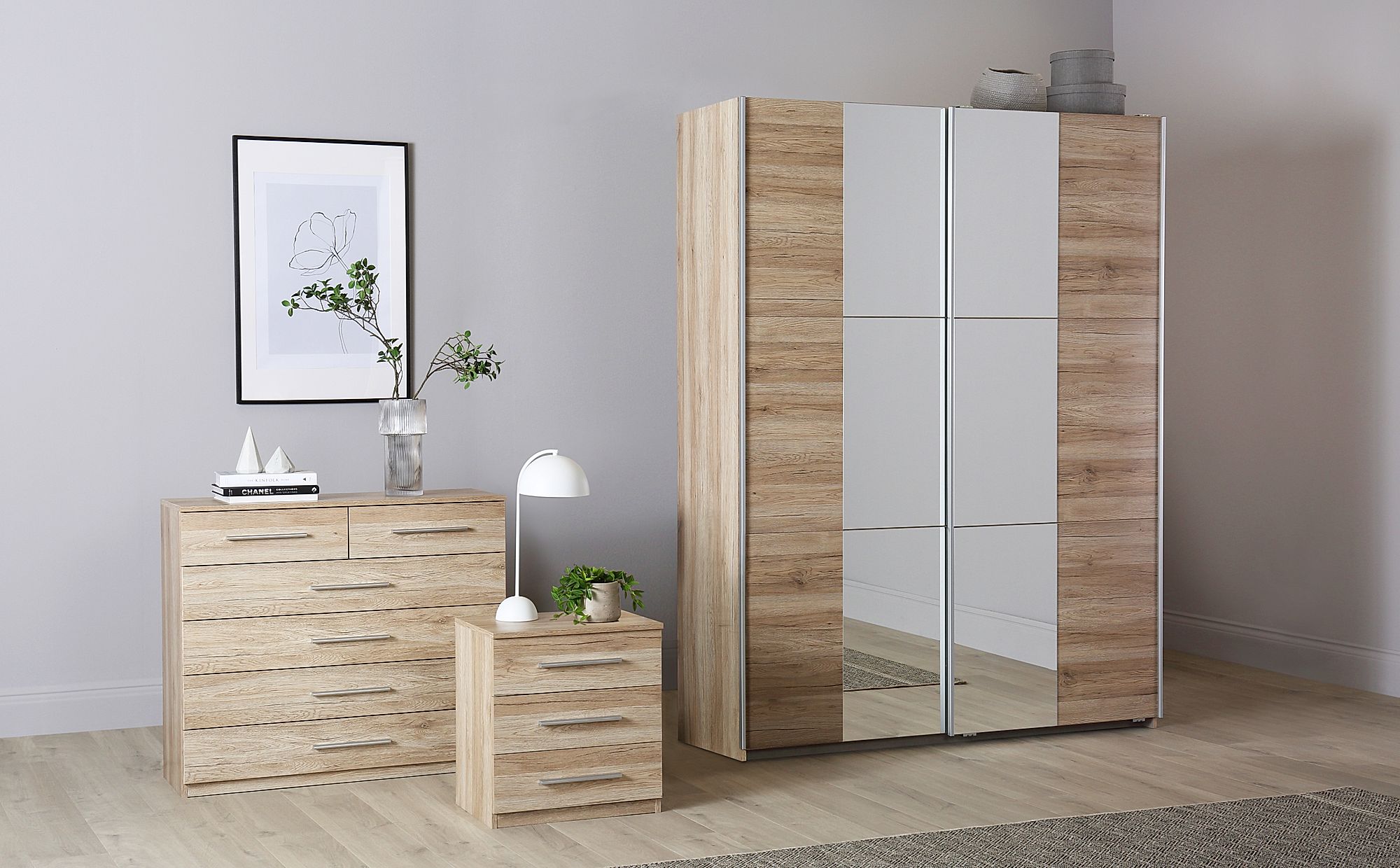 Rauch Fellbach Light Oak 2 Door Sliding Wardrobe With Mirror 175cm