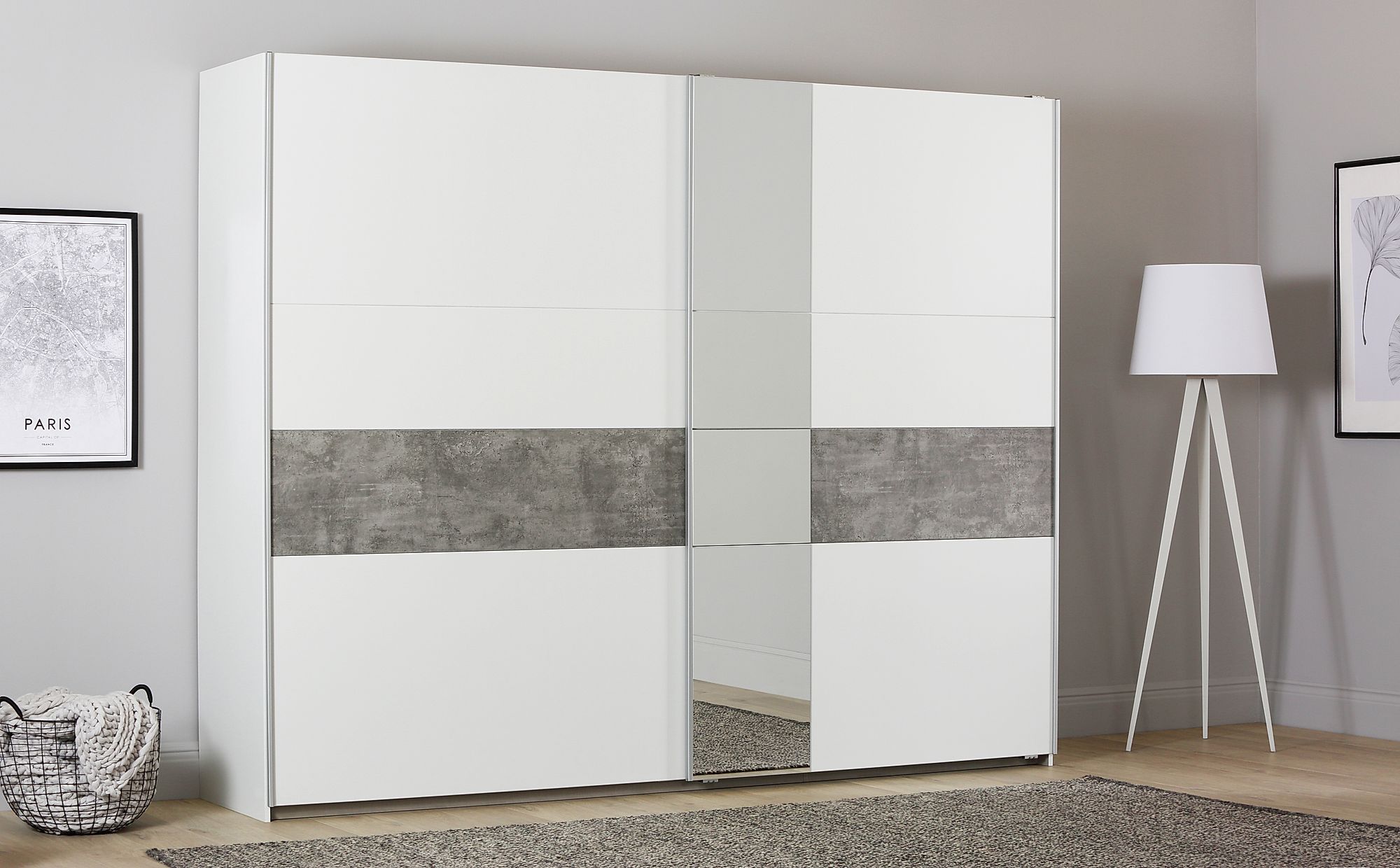 Rauch Korbach White And Stone Grey 2 Door Sliding Wardrobe With